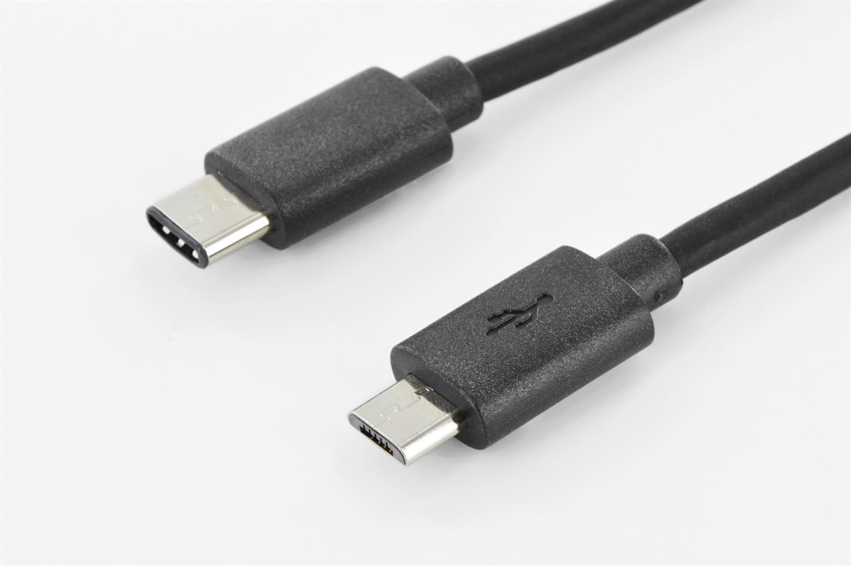 USB Tip C Bağlantı Kablosu, USB Tip C Erkek (USB 3.1)  - USB micro B Erkek (USB 2.0), 1.80 metre, AWG 24/28, 2x zırhlı, UL, nikel kaplama, siyah renk