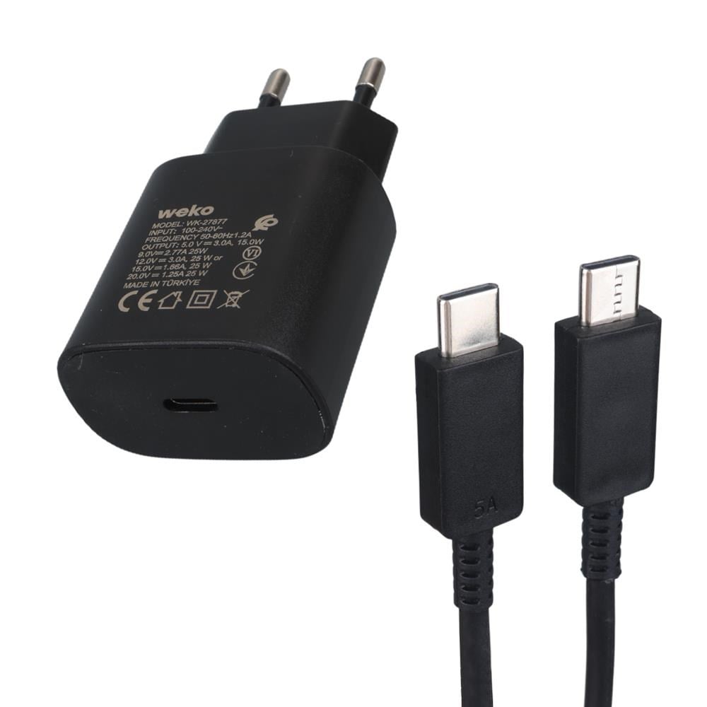 WEKO WK-27877 NOTE10 25 WATT SİYAH ŞARJ BAŞLIK ADAPTÖRÜ + TYPE-C TO TYPE-C KABLO 27877