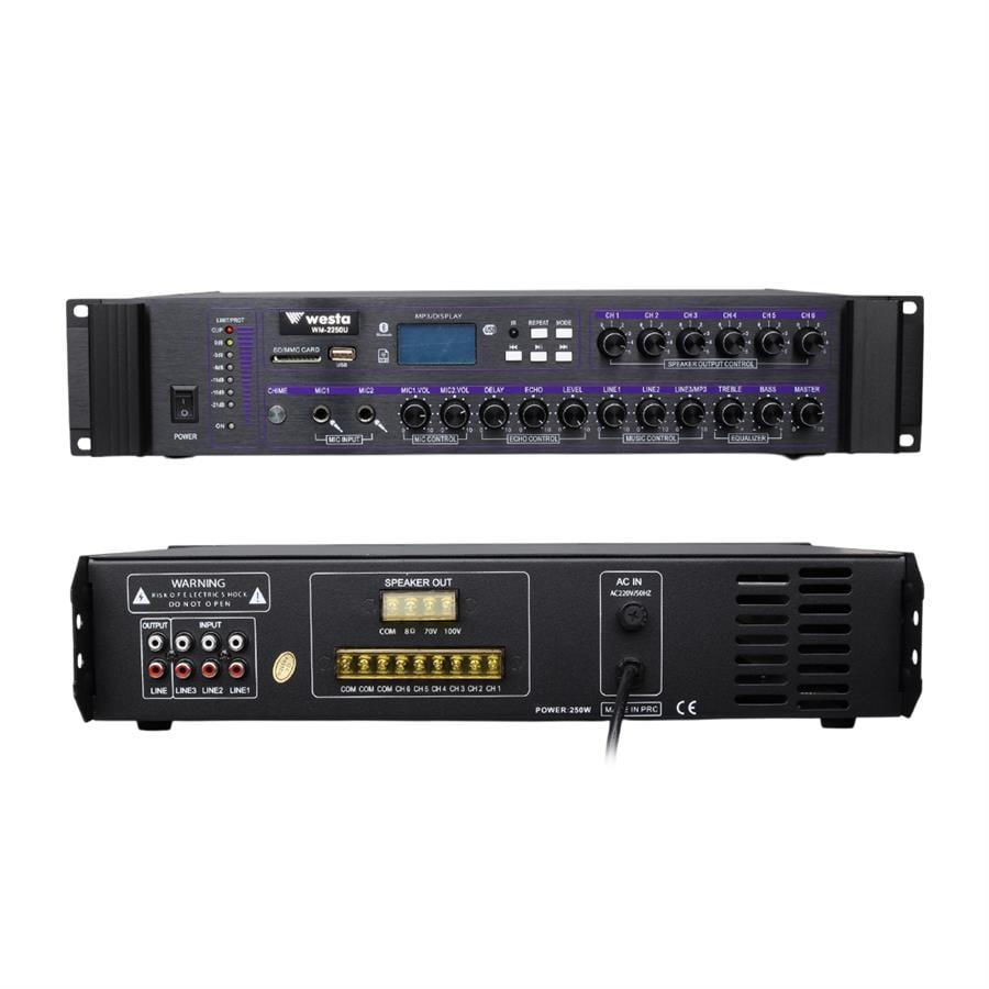 Westa WM-2250U 250 Watt 100 Volt USB-SD-Bluetooth 6 Bölgeli Trafolu Mixer Anfi