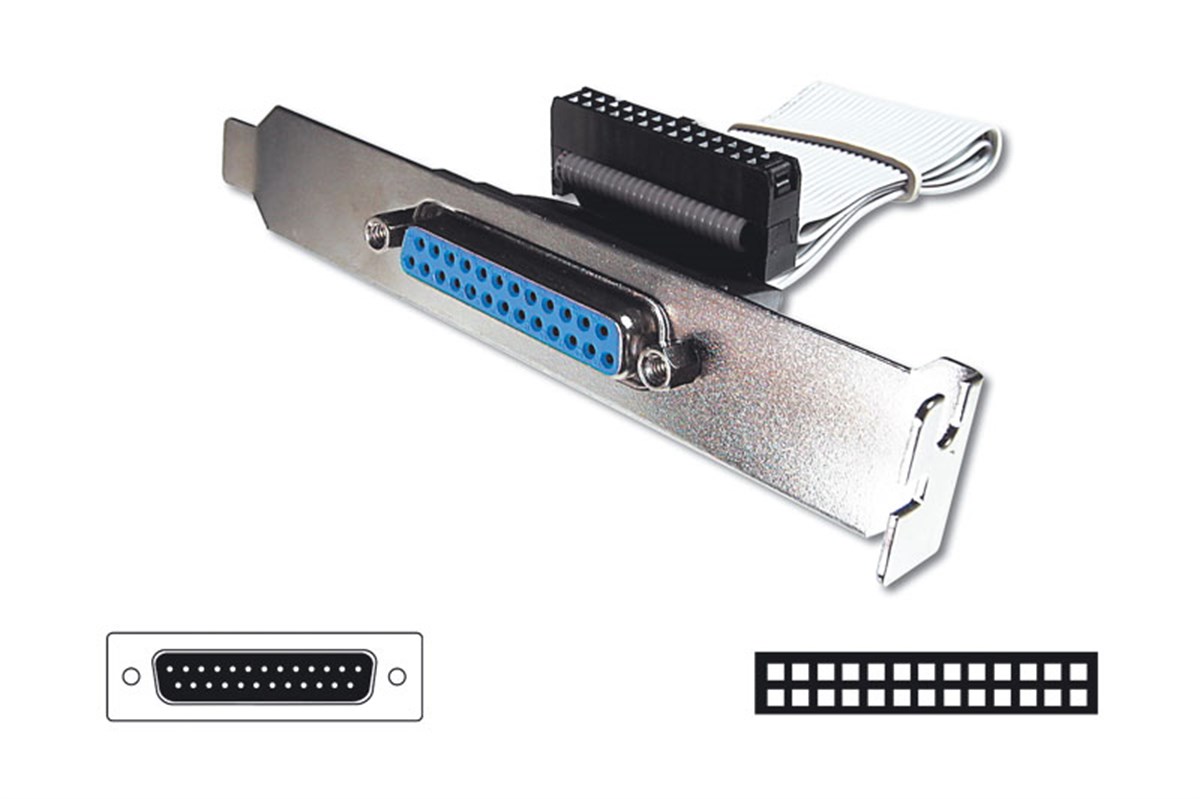 Yazıcı İçin Slot Bracket Bağlantı Kablosu, DB25 Erkek <-> 26 pin IDC Dişi, 0.25 metre, CU, AWG28, UL2651