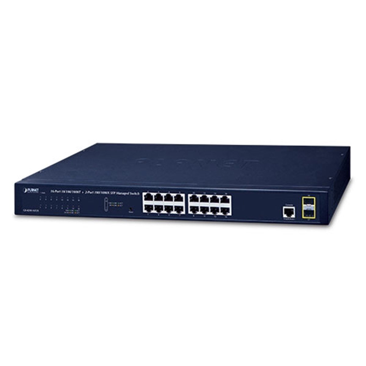 Yönetilebilir Gigabit Switch (Managed Gigabit Switch)<br>
16-port 10/100/1000Base-T<br>
2 x 100/1000BASE-X mini-GBIC/SFP yuva<br>
1 x Konsol port<br>
Reset düğmesi (sistem fabrika ayarlarına dönmek için)