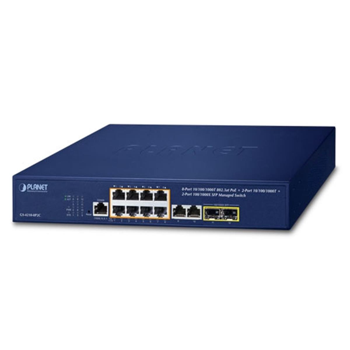 Yönetilebilir Gigabit Switch (Managed Gigabit Switch)<br>
8-Port 10/100/1000T IEEE 802.3at/af PoE+ Injector (Port 1 ile Port-8 arası) (Port başına 32 watt) (PoE Güç Bütçesi maks. 120 Watt)<br>
2-Port 10/100/1000T<br> 
2-Port 100/1000X SFP<br>
1 x Konsol port