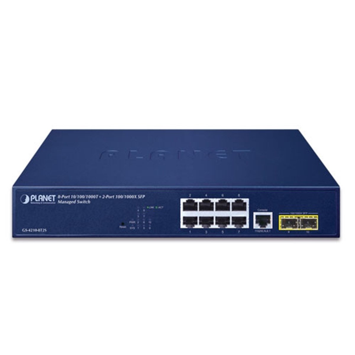 Yönetilebilir Gigabit Switch (Managed Gigabit Switch)<br>
8-Port 10/100/1000T<br>
2-Port 100/1000X SFP<br>
1 x Konsol port