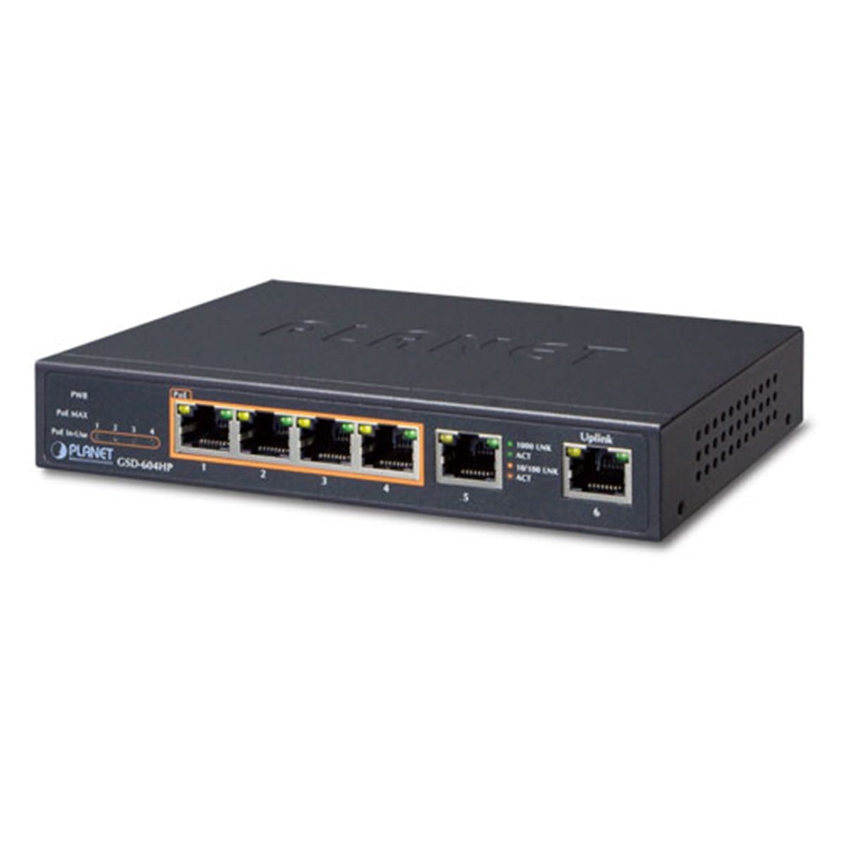 Yönetilemeyen Masaüstü Tip Switch (Unmanaged Desktop Switch)<br>
4-port 10/100/1000T IEEE 802.3at/af PoE+ injector (Port başına 30 watt) (PoE Güç Bütçesi maks. 55 Watt)<br> 
2-port 10/100/1000T 

