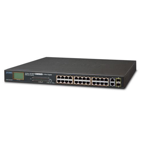 Yönetilemeyen Switch (Unmanaged Switch)<br>
24-Port 10/100Base-T IEEE 802.3at/af PoE+ injector (Port başına 30.8 watt) (PoE Güç Bütçesi maks. 300 Watt)<br>
24 x 10/100BASE-TX port<br>
2 x 10/100/1000Base-T (combo port)<br>
2 x