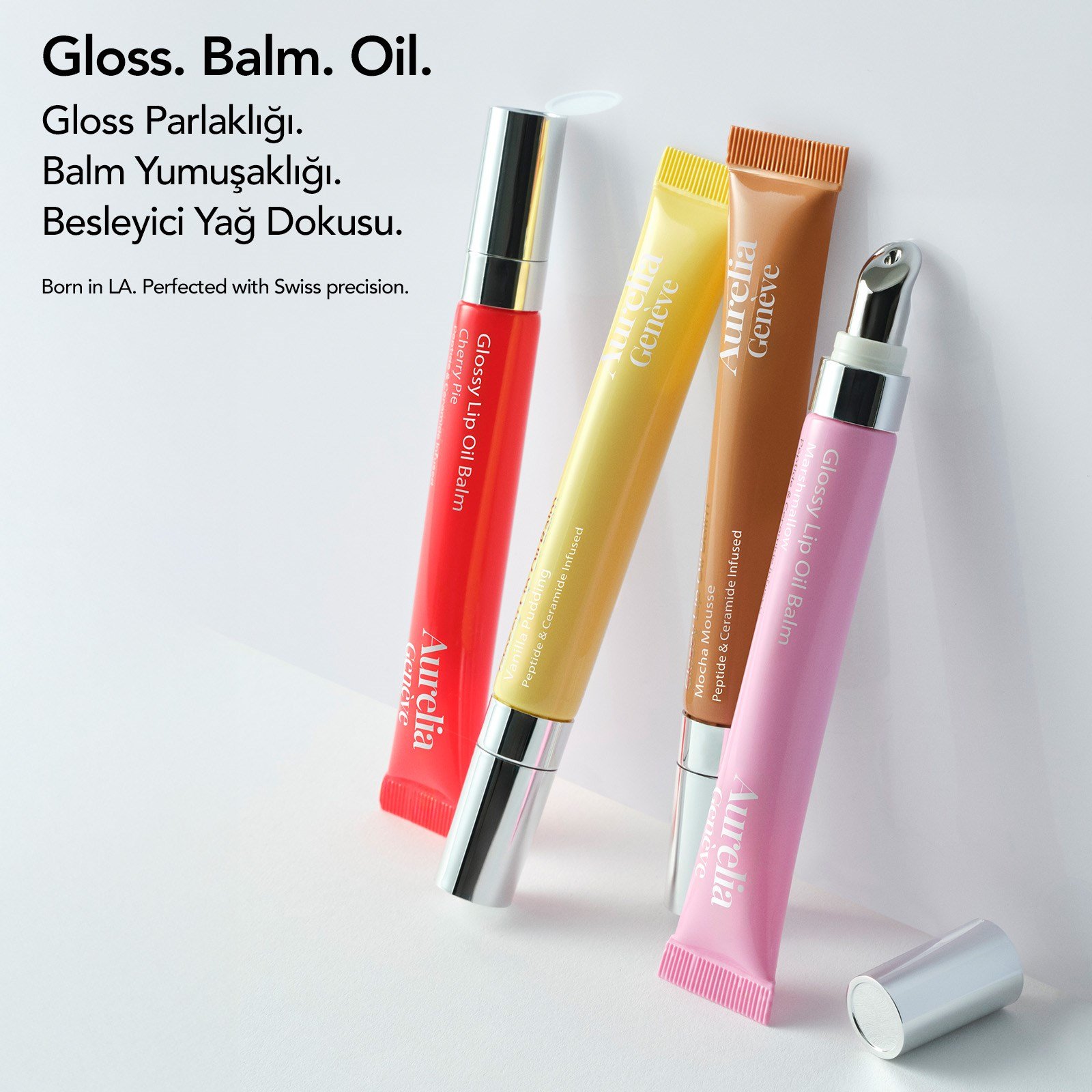 Aurelia Geneve Glossy Lip Oil Balm Peptide & Ceramid Infused - Cherry Pie