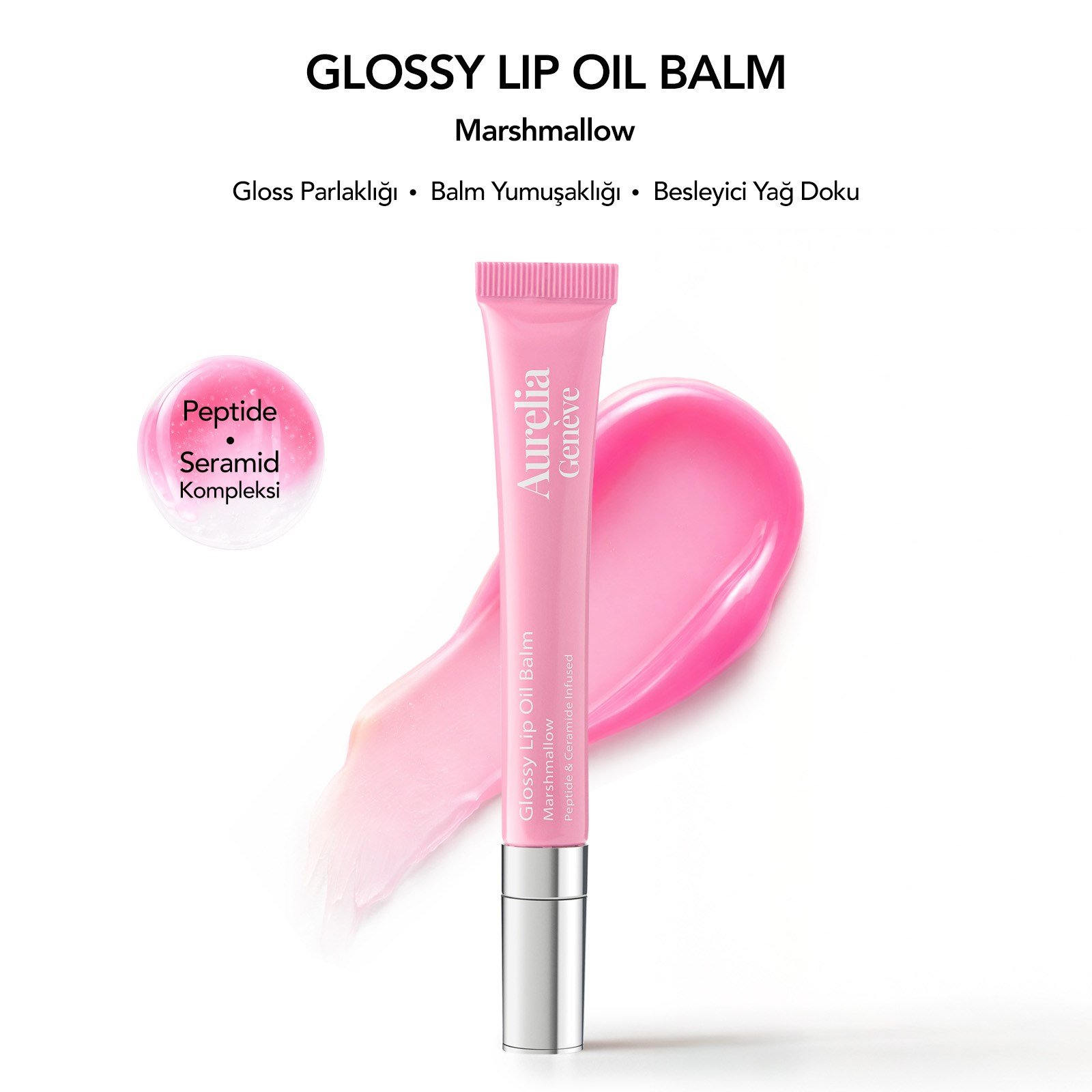 Aurelia Geneve Glossy Lip Oil Balm Peptide & Ceramid Infused - Marshmallow