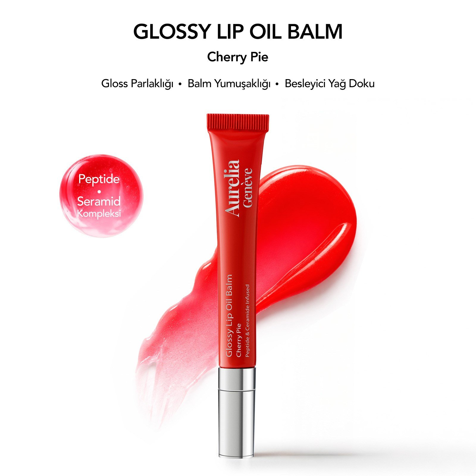Aurelia Geneve Glossy Lip Oil Balm Peptide & Ceramid Infused - Cherry Pie