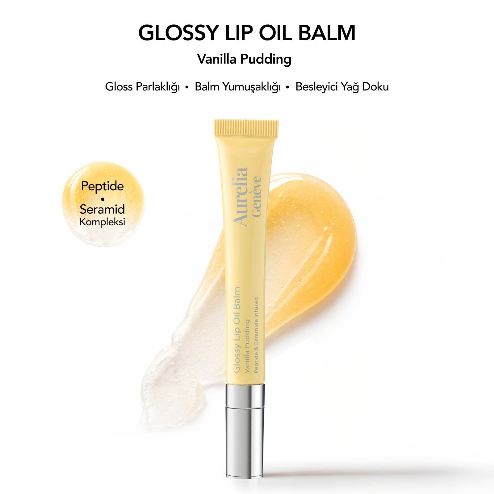 Aurelia Geneve Glossy Lip Oil Balm Peptide & Ceramid Infused - Vanilla Pudding
