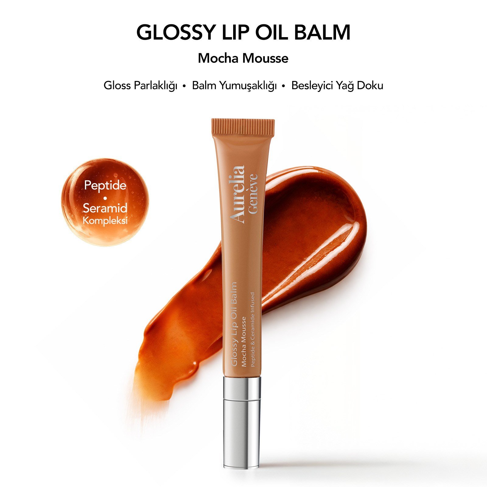 Aurelia Geneve Glossy Lip Oil Balm Peptide & Ceramid Infused - Mocha Mousse