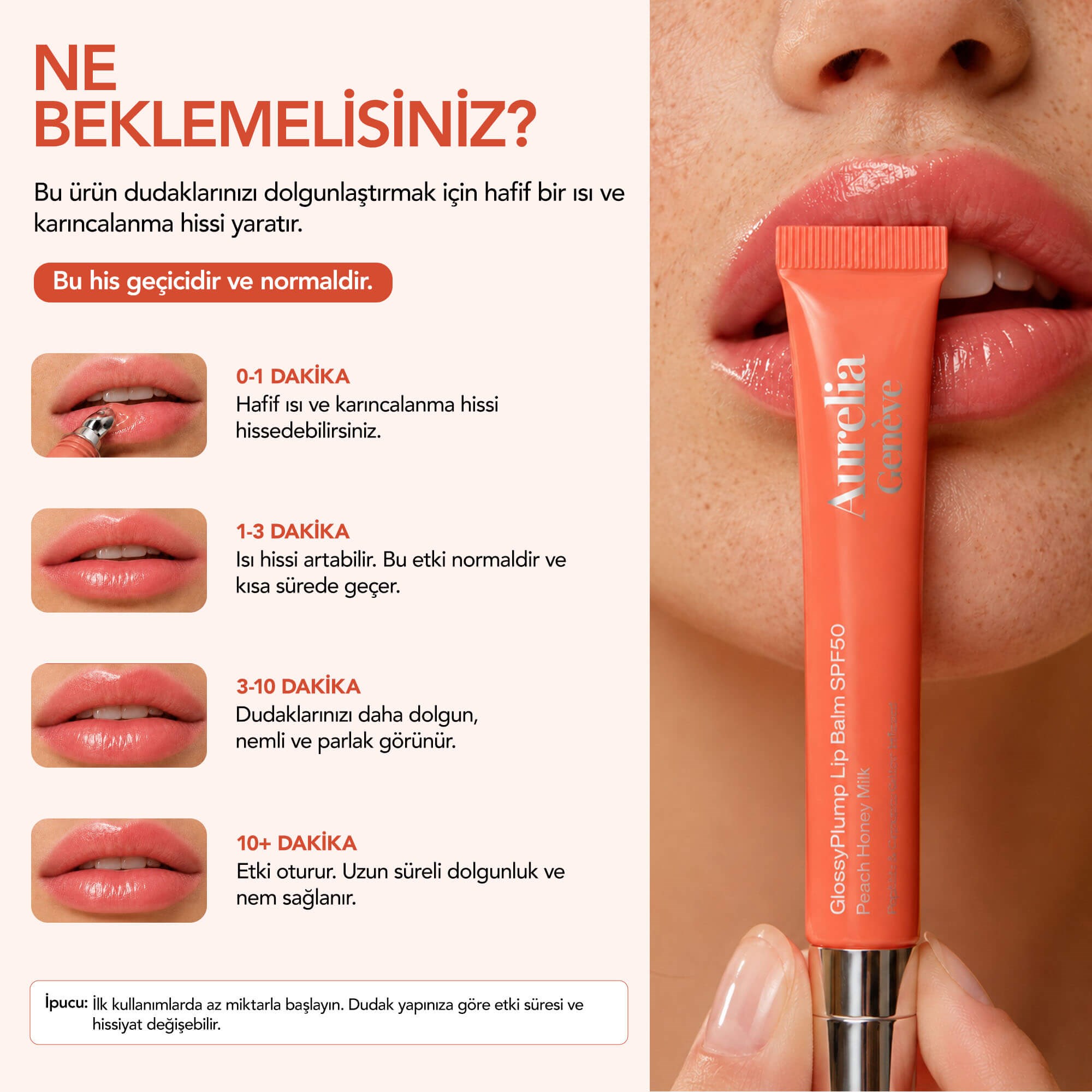 Aurelia Geneve Glossy Plump Lip Balm Spf50 - Peach Honey Milk