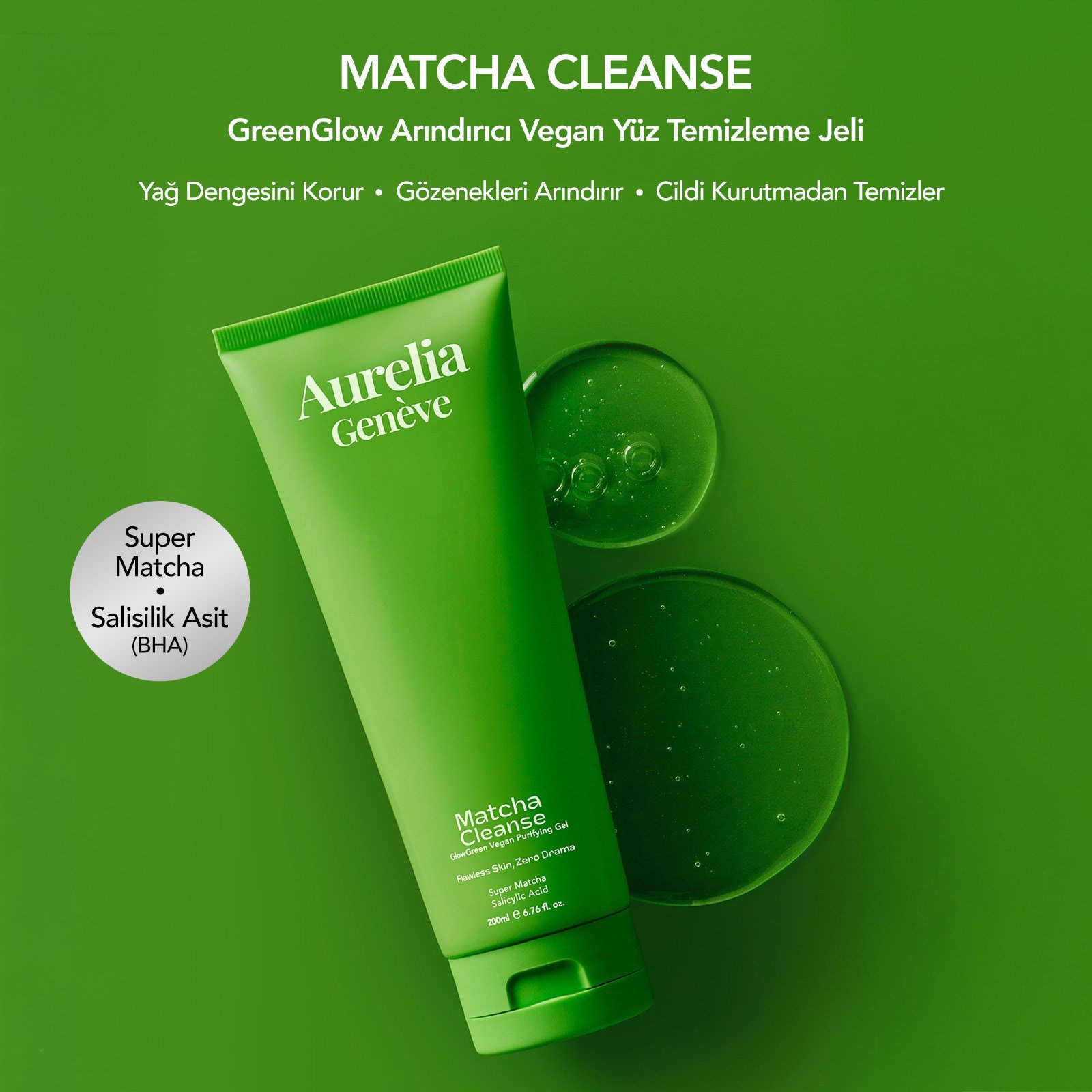 Aurelia Geneve Matcha Cleanse Glowgreen Vegan Purifying Gel 200ml