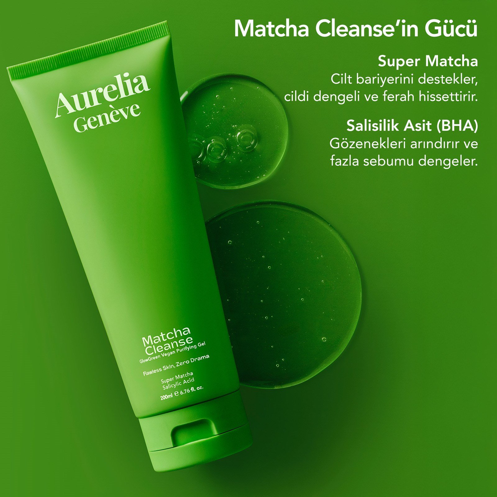 Aurelia Geneve Matcha Cleanse Glowgreen Vegan Purifying Gel 200ml