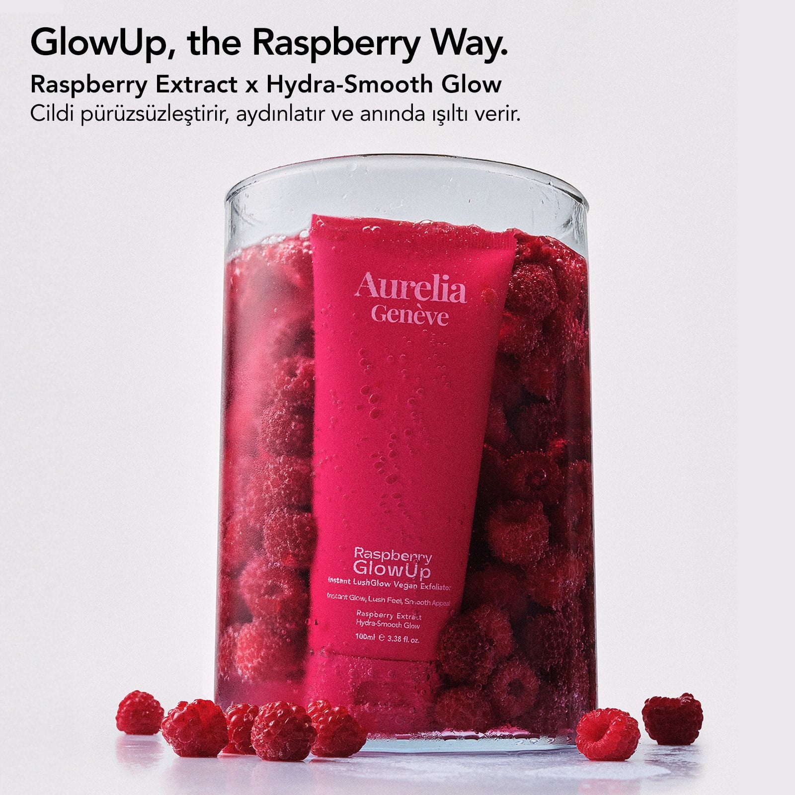 Aurelia Geneve Raspberry Glowup instant Lushglow Vegan Exfoliator 100ml