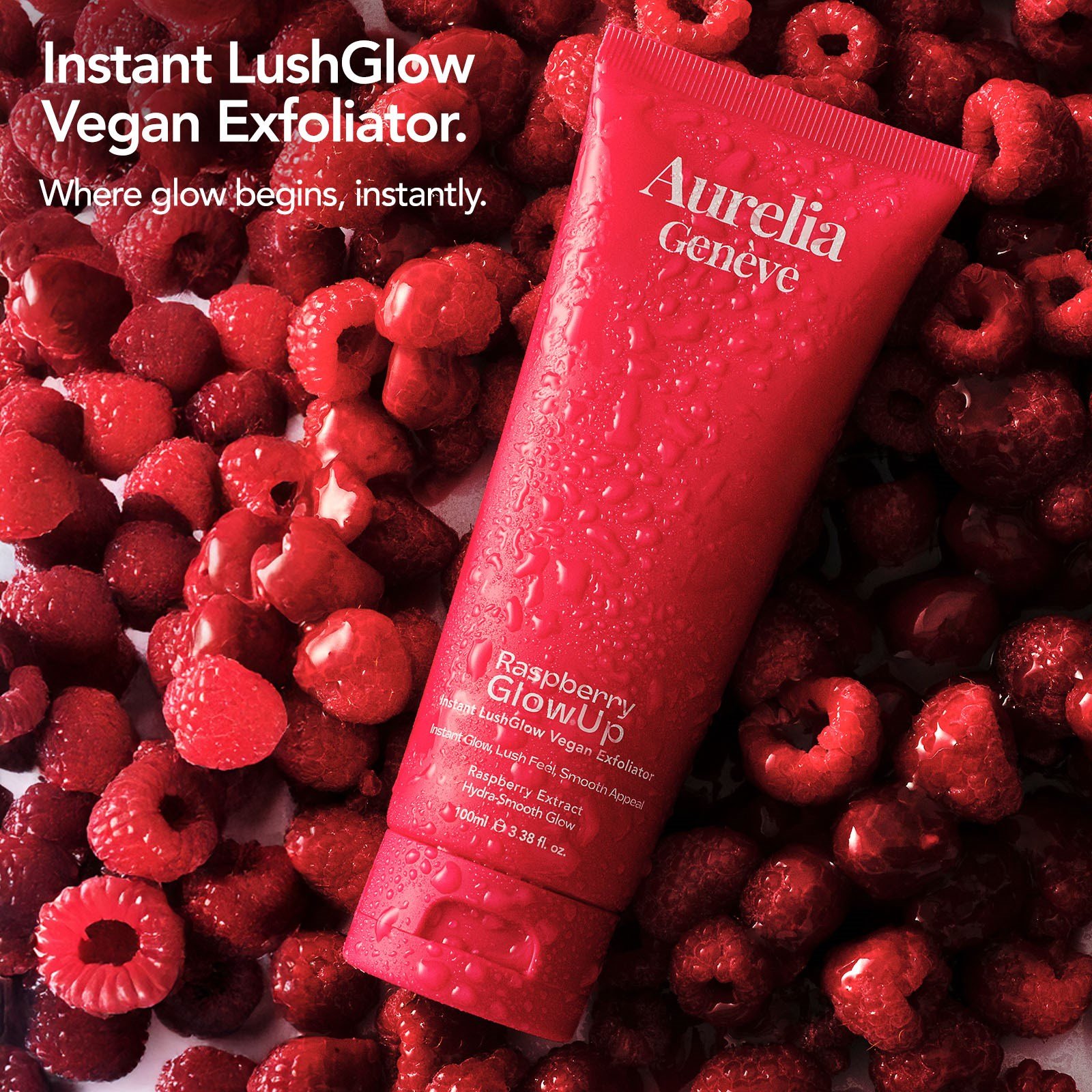 Aurelia Geneve Raspberry Glowup instant Lushglow Vegan Exfoliator 100ml