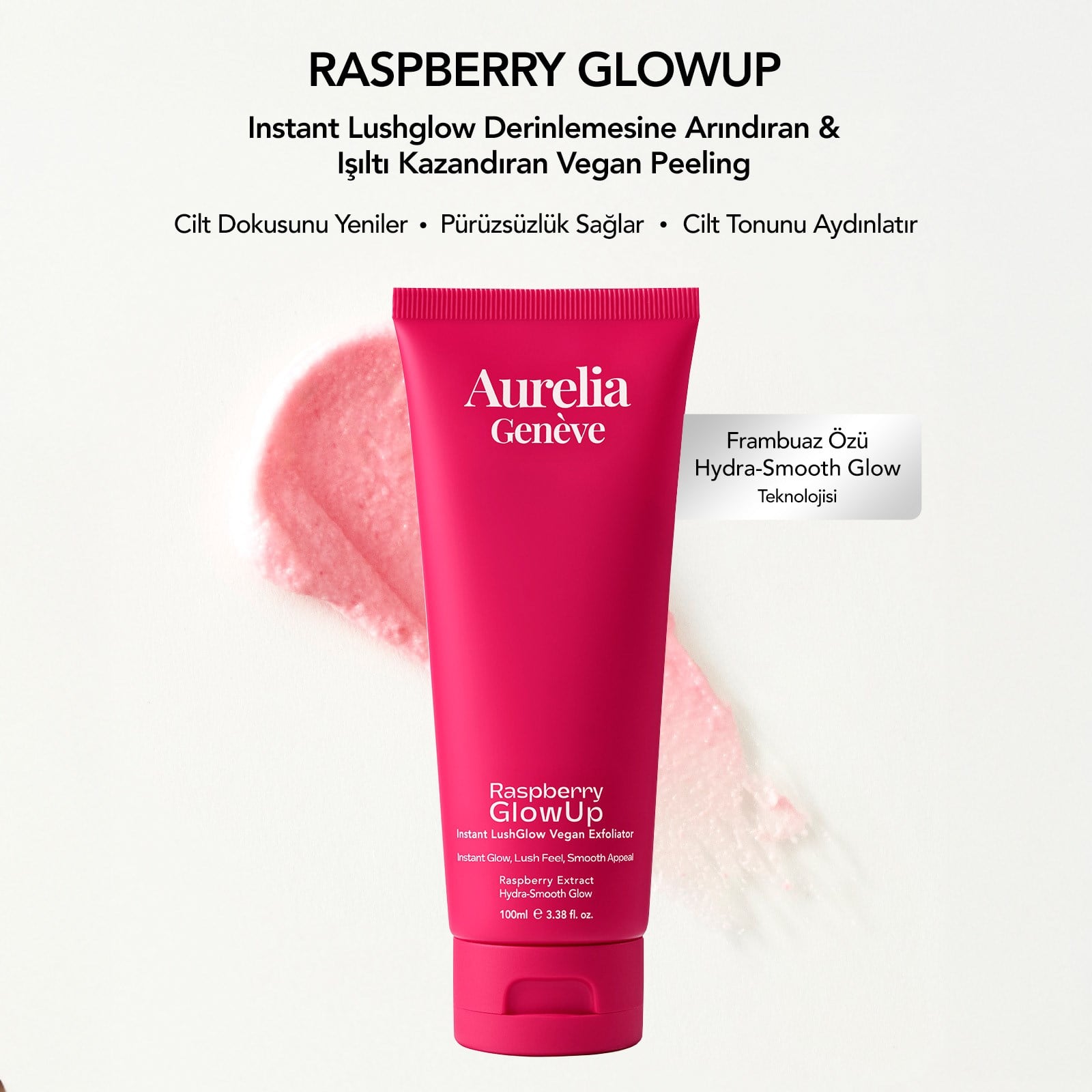 Aurelia Geneve Raspberry Glowup instant Lushglow Vegan Exfoliator 100ml