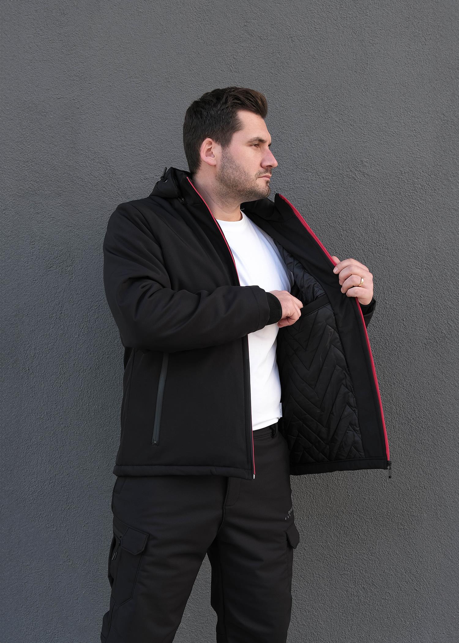 Erkek Kapüşonlu Dalgıç Kumaş Mont BRONX PI25K Siyah