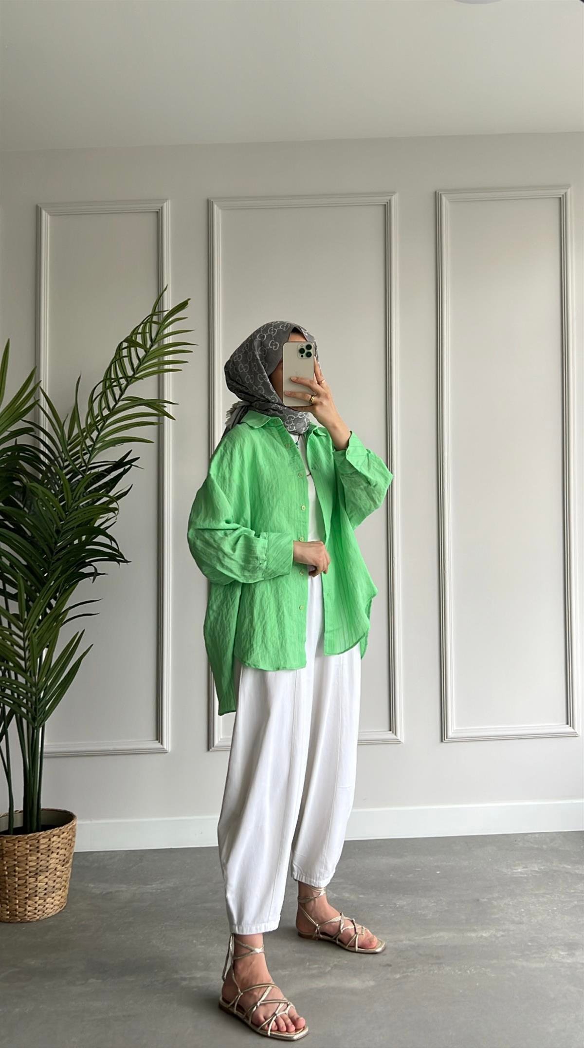  Çizgili Oversize Gömlek