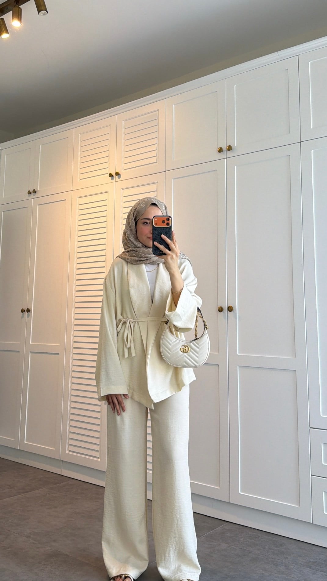  Keten Pantolonlu Kimono Takım Ekru