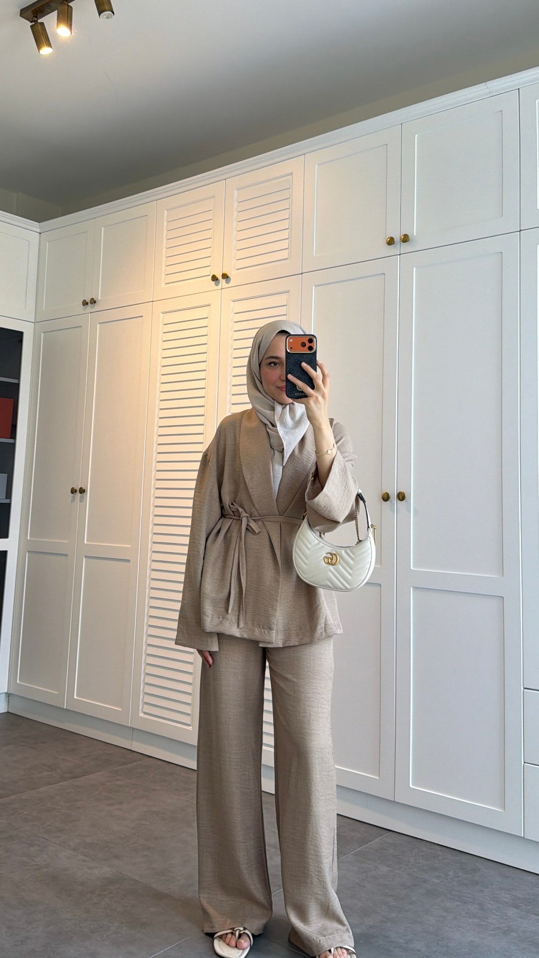  Keten Pantolonlu Kimono Takım Vizon