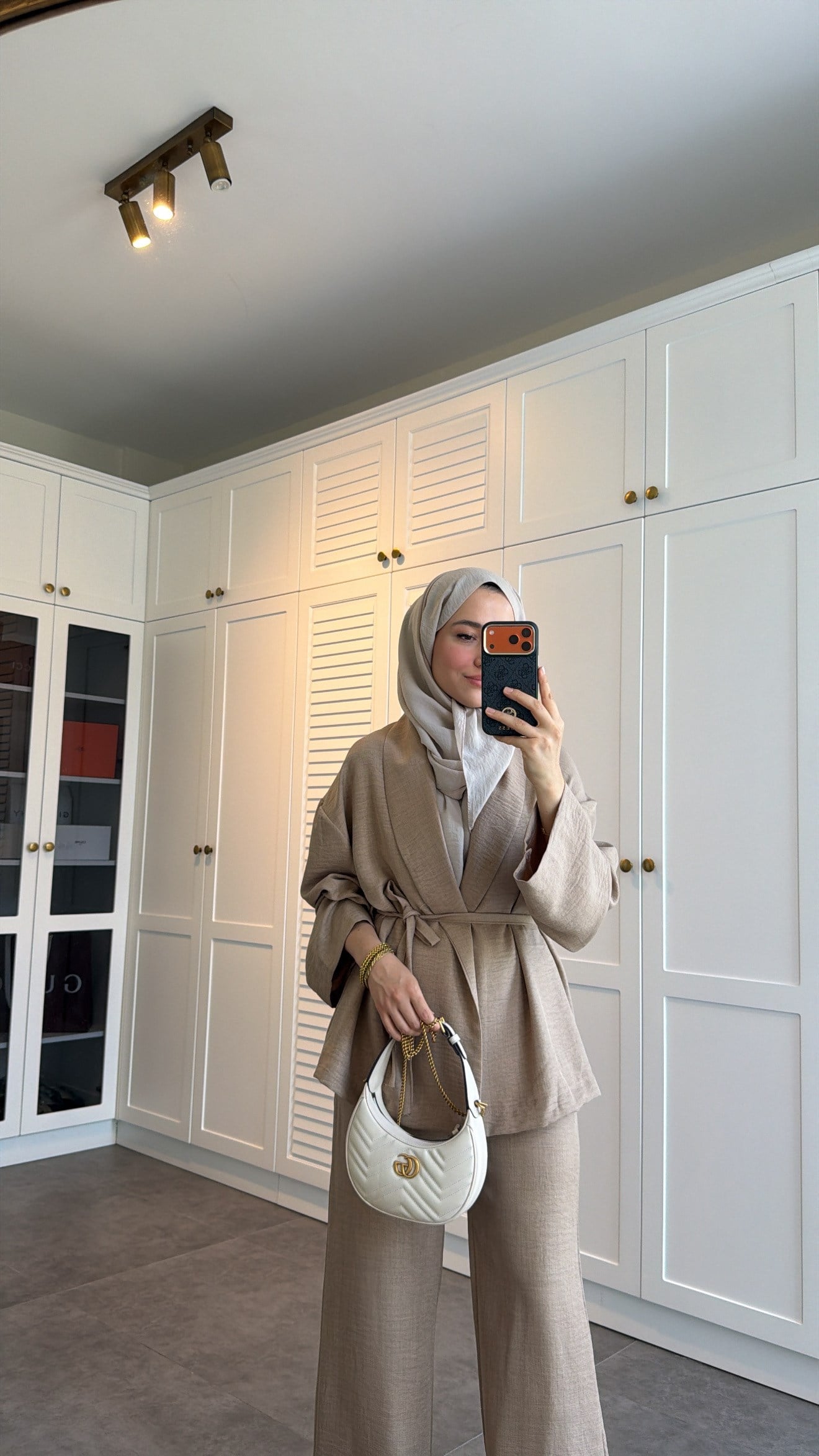  Keten Pantolonlu Kimono Takım Vizon