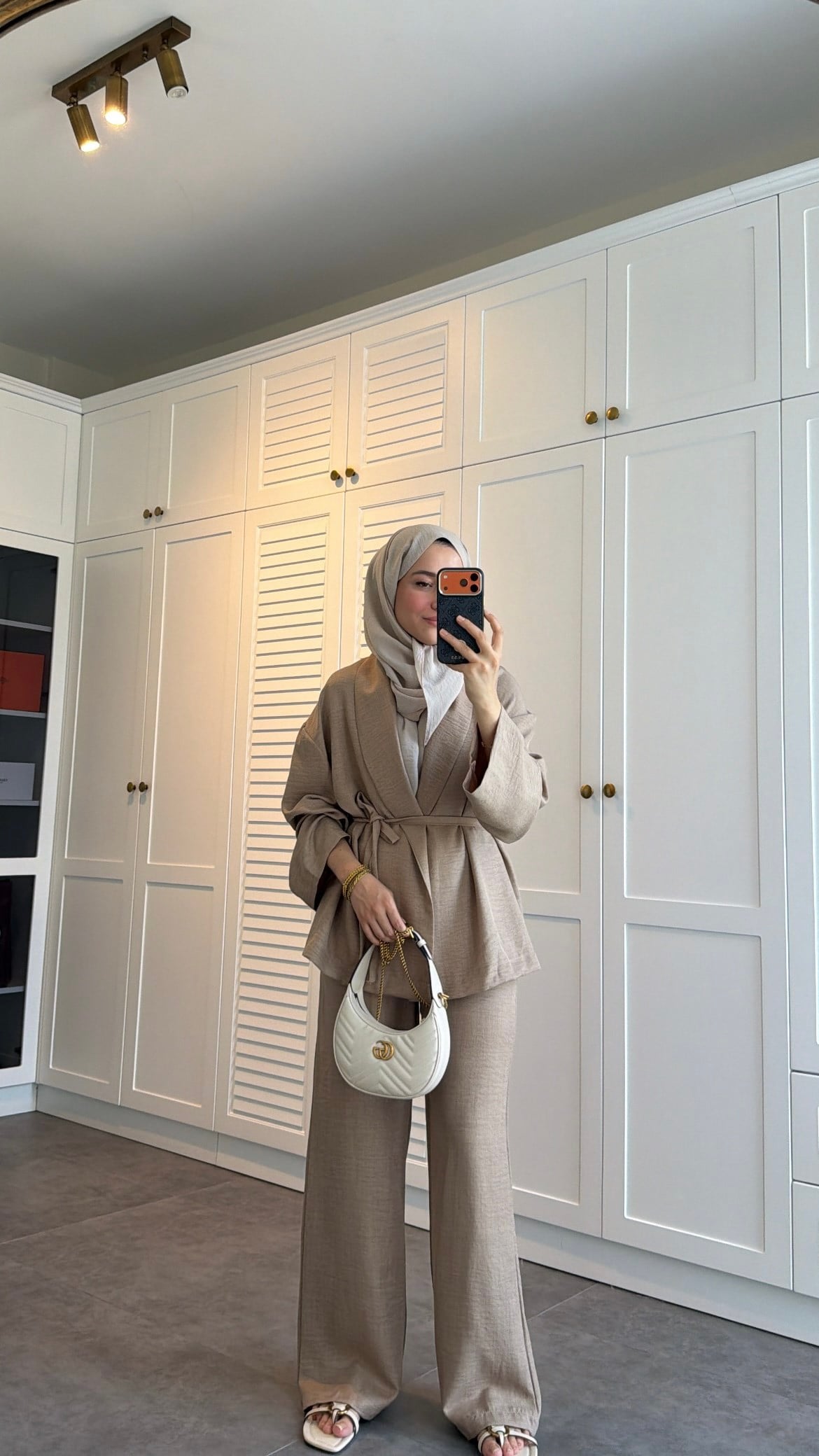  Keten Pantolonlu Kimono Takım Vizon
