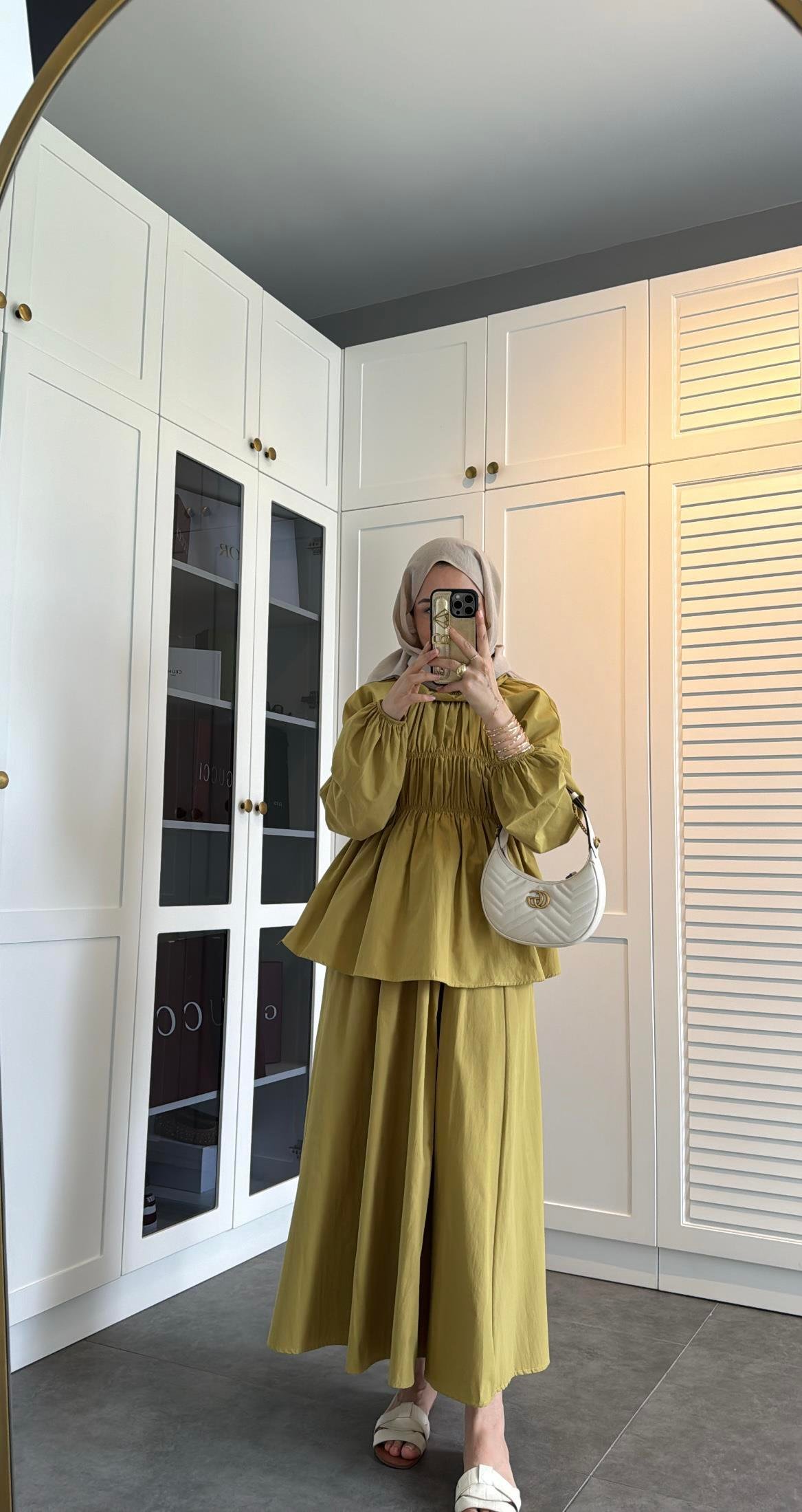  Milan Poplin Etekli Takım Olive