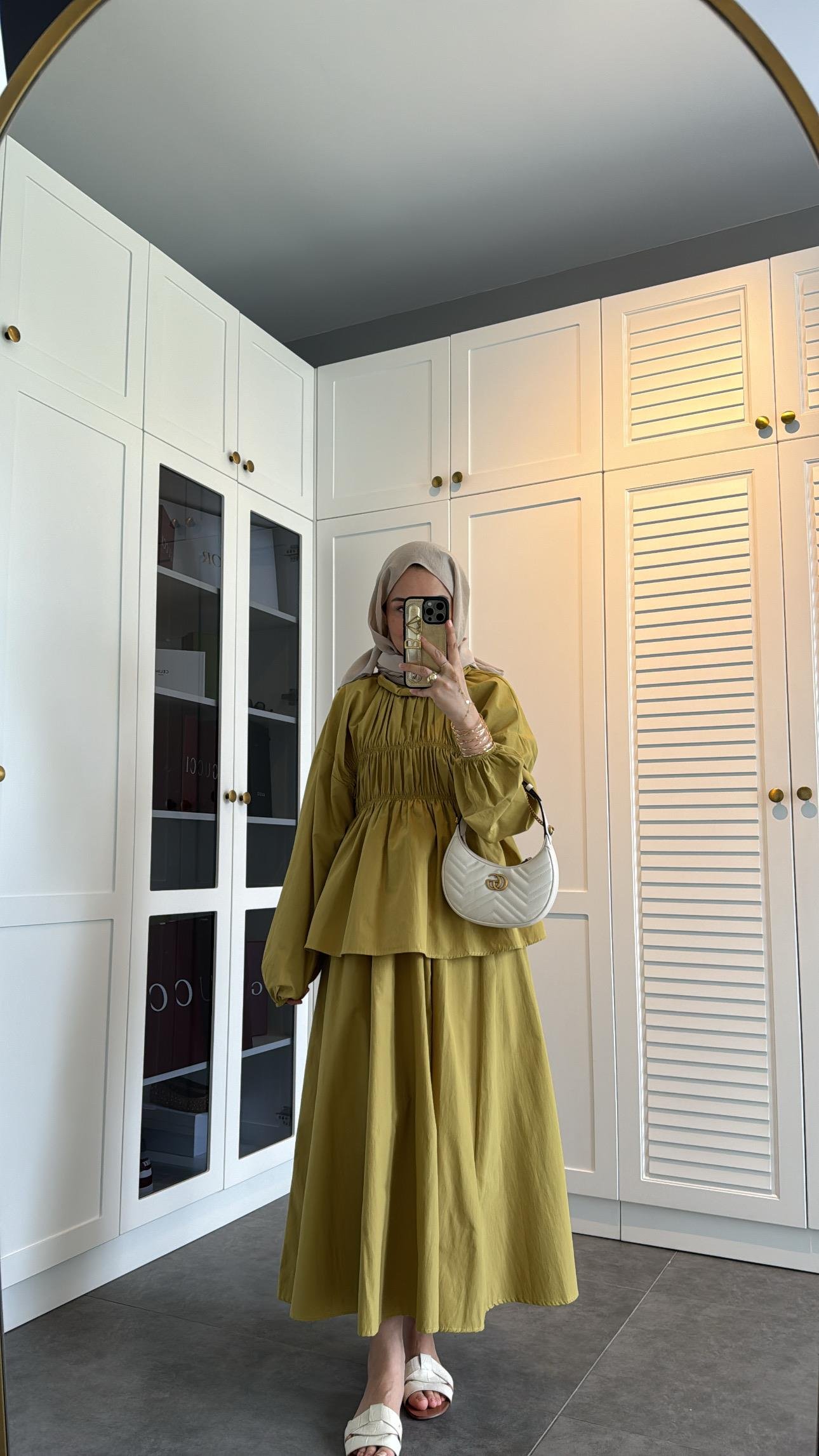  Milan Poplin Etekli Takım Olive