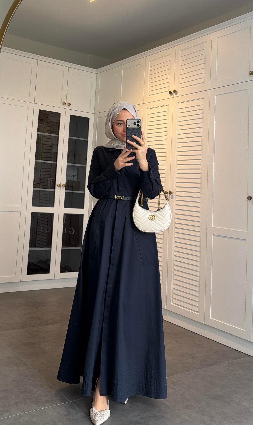Adele Kemerli Elbise Lacivert