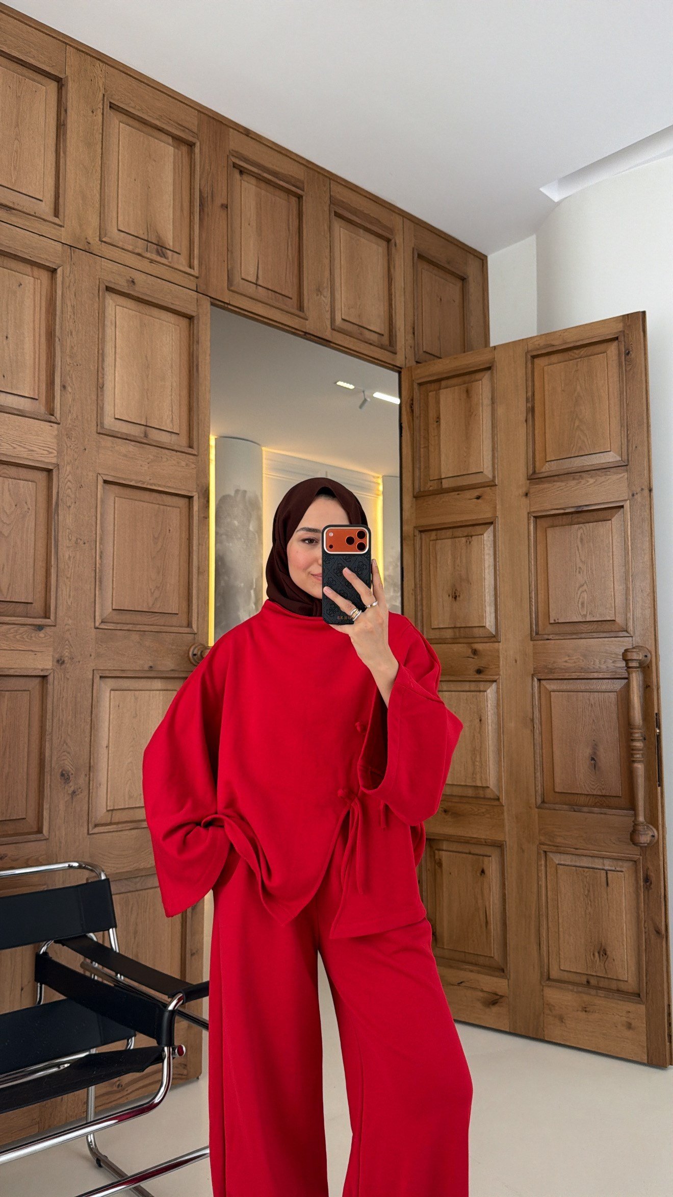 Alya Örgü Detaylı Takım Kırmızı 