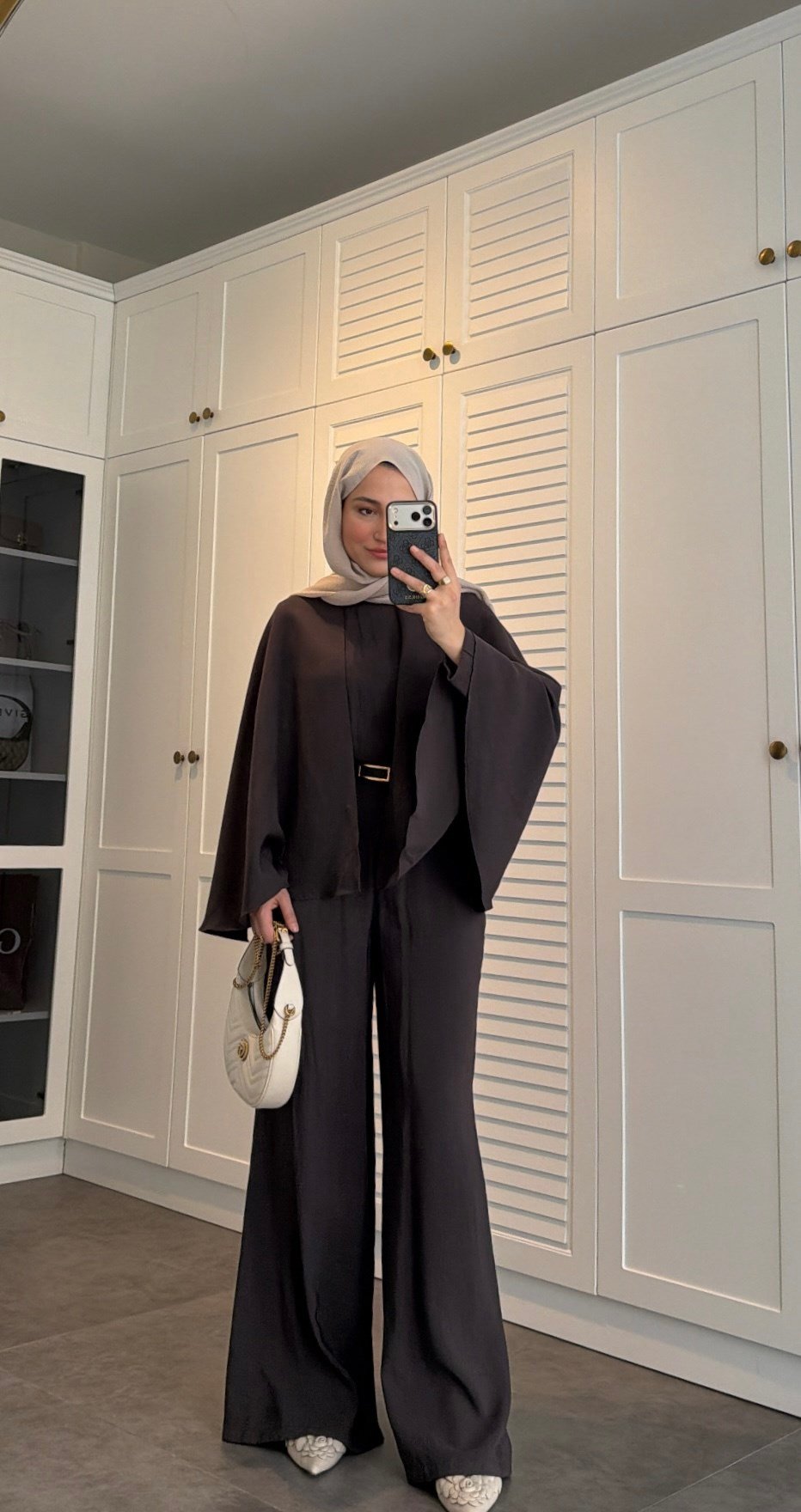 Alya Pelerinli Pantolon Takım Kahve