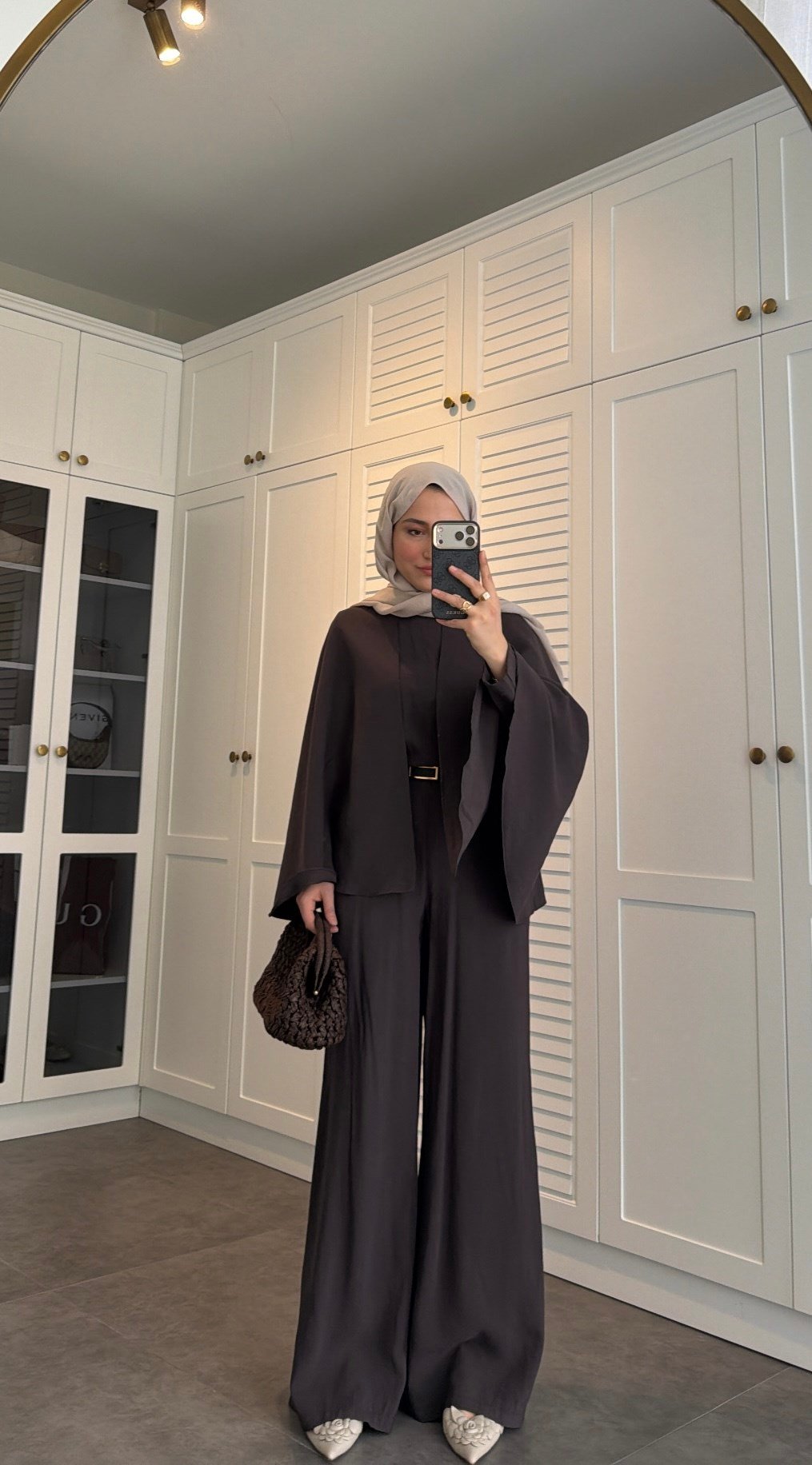 Alya Pelerinli Pantolon Takım Kahve