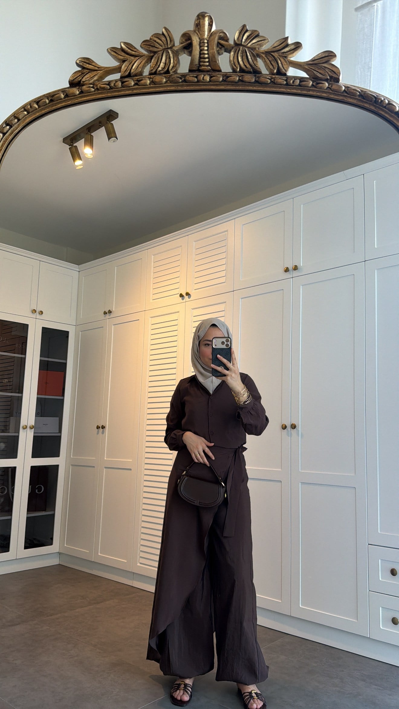Aura Şalvar Pantolonlu  Takım  Kahve