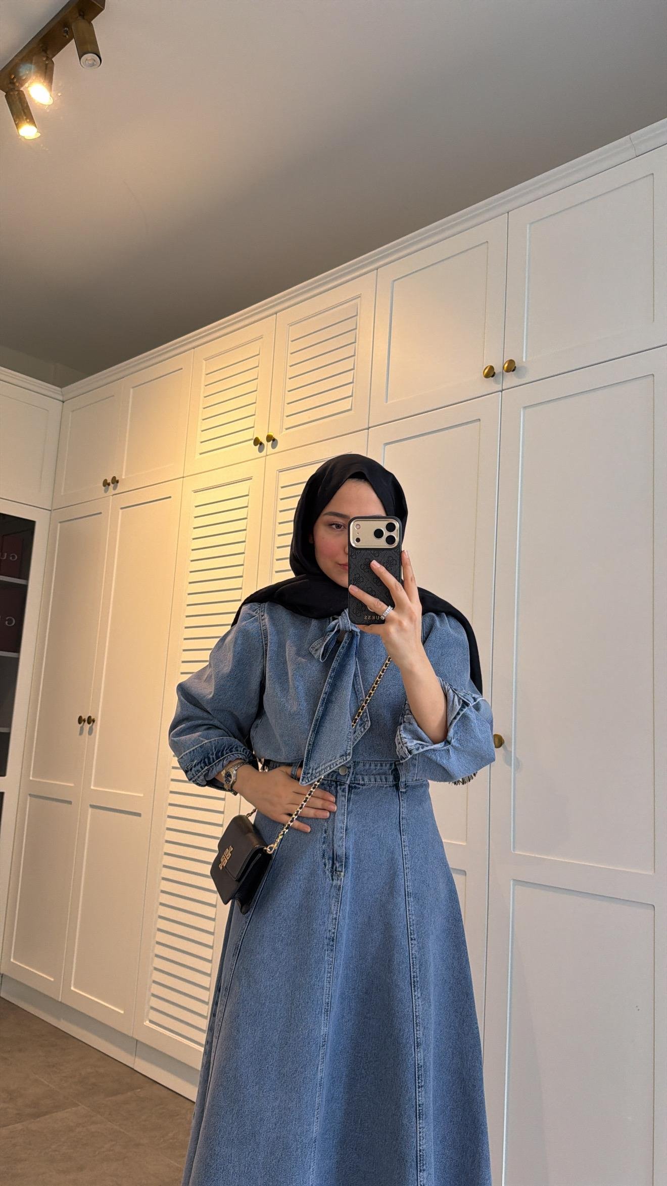 Bağlama Detaylı Denim Etek Takım Kar Yıkama
