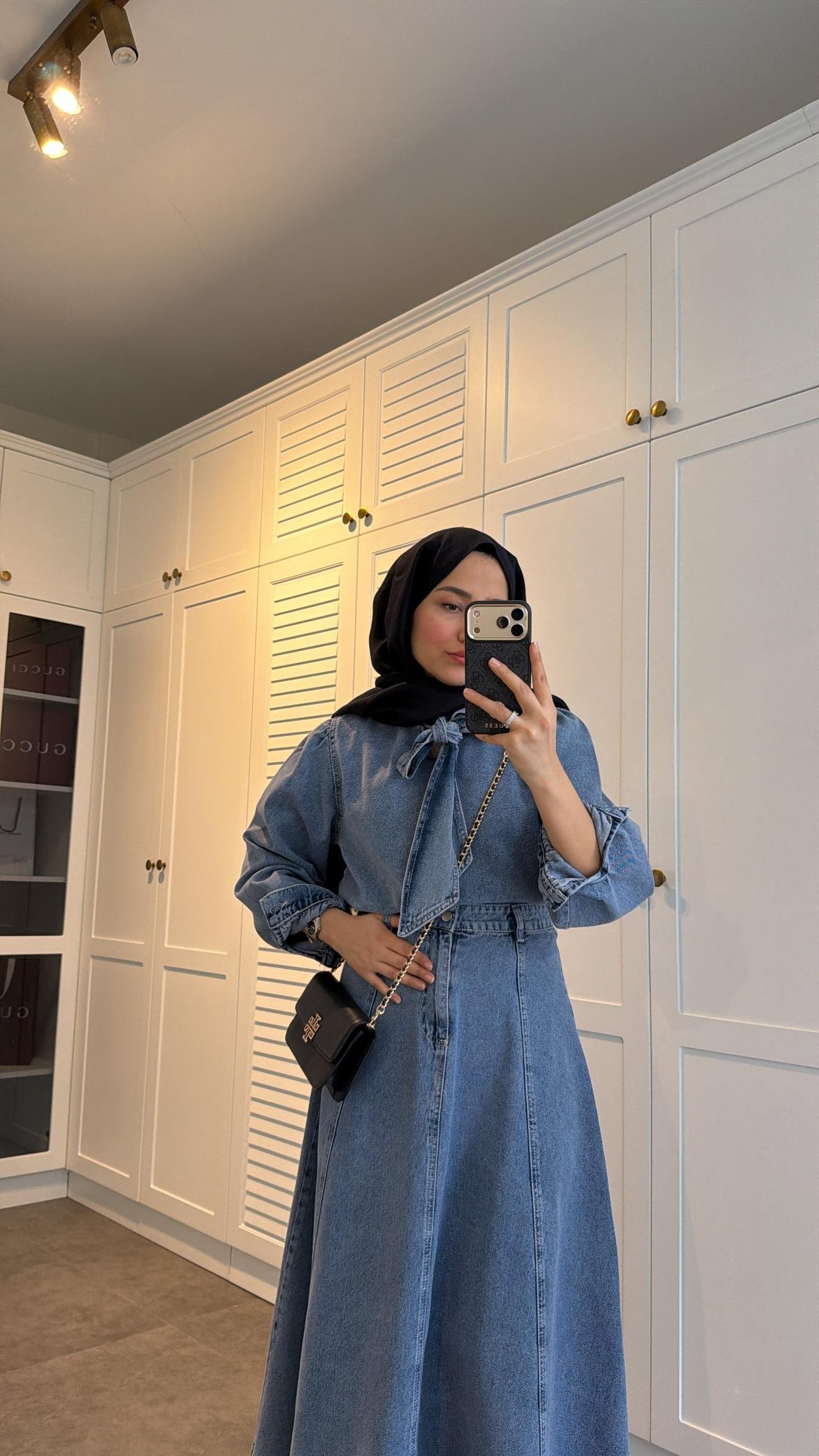 Bağlama Detaylı Denim Etek Takım Kar Yıkama