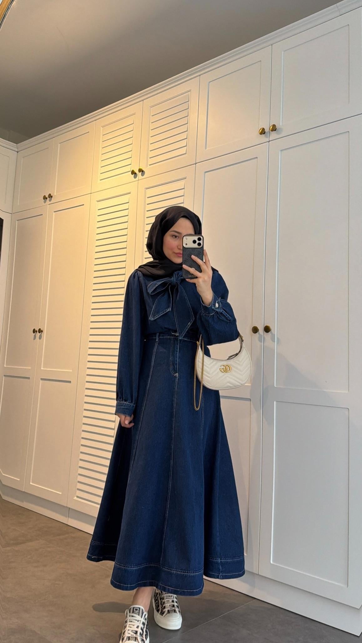 Bağlama Detaylı Denim Etek Takım Lacivert