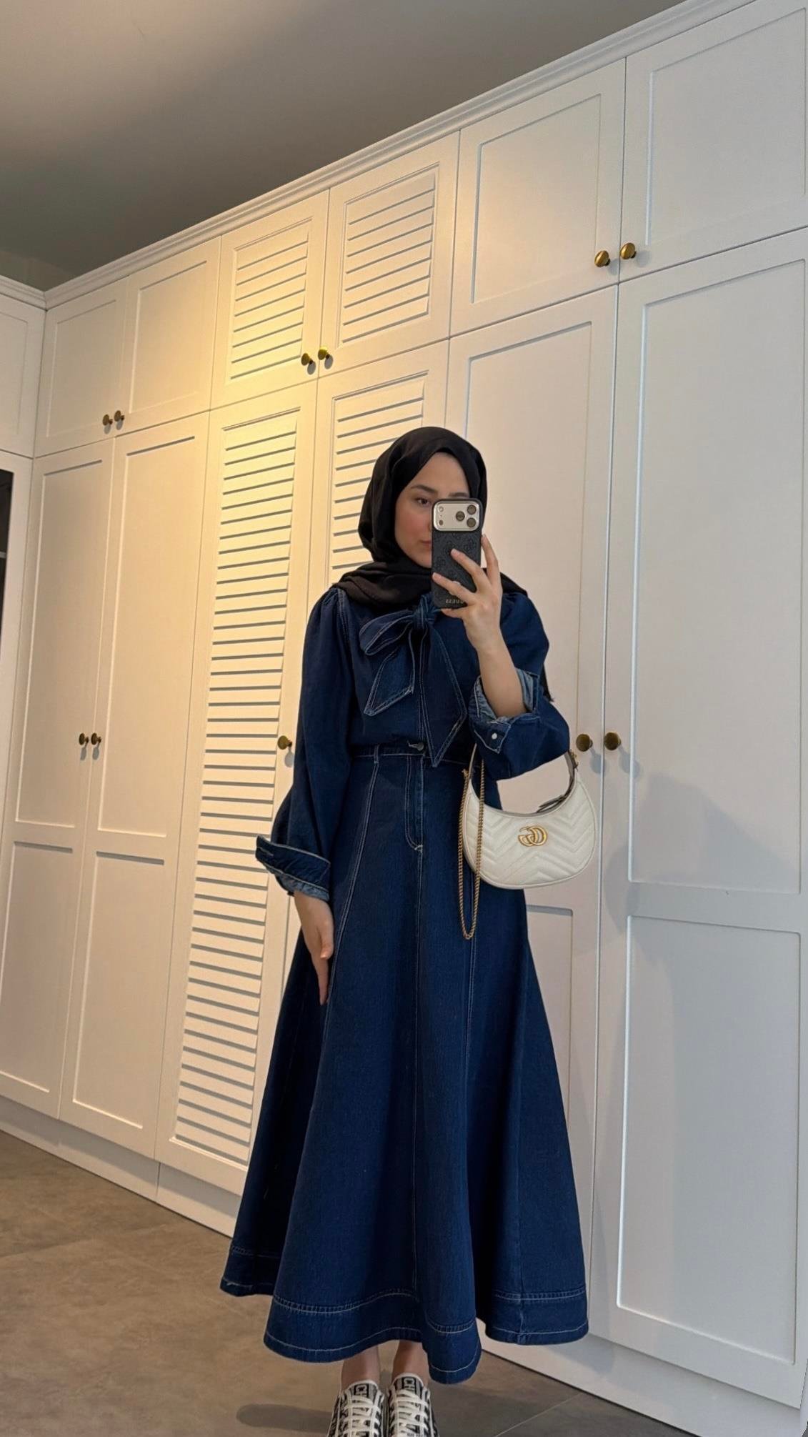 Bağlama Detaylı Denim Etek Takım Lacivert