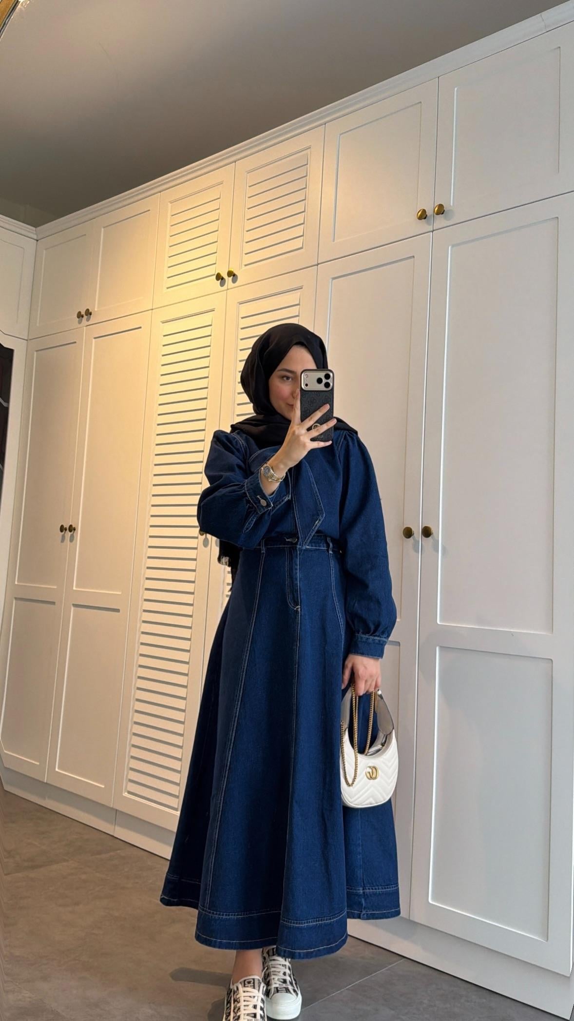 Bağlama Detaylı Denim Etek Takım Lacivert