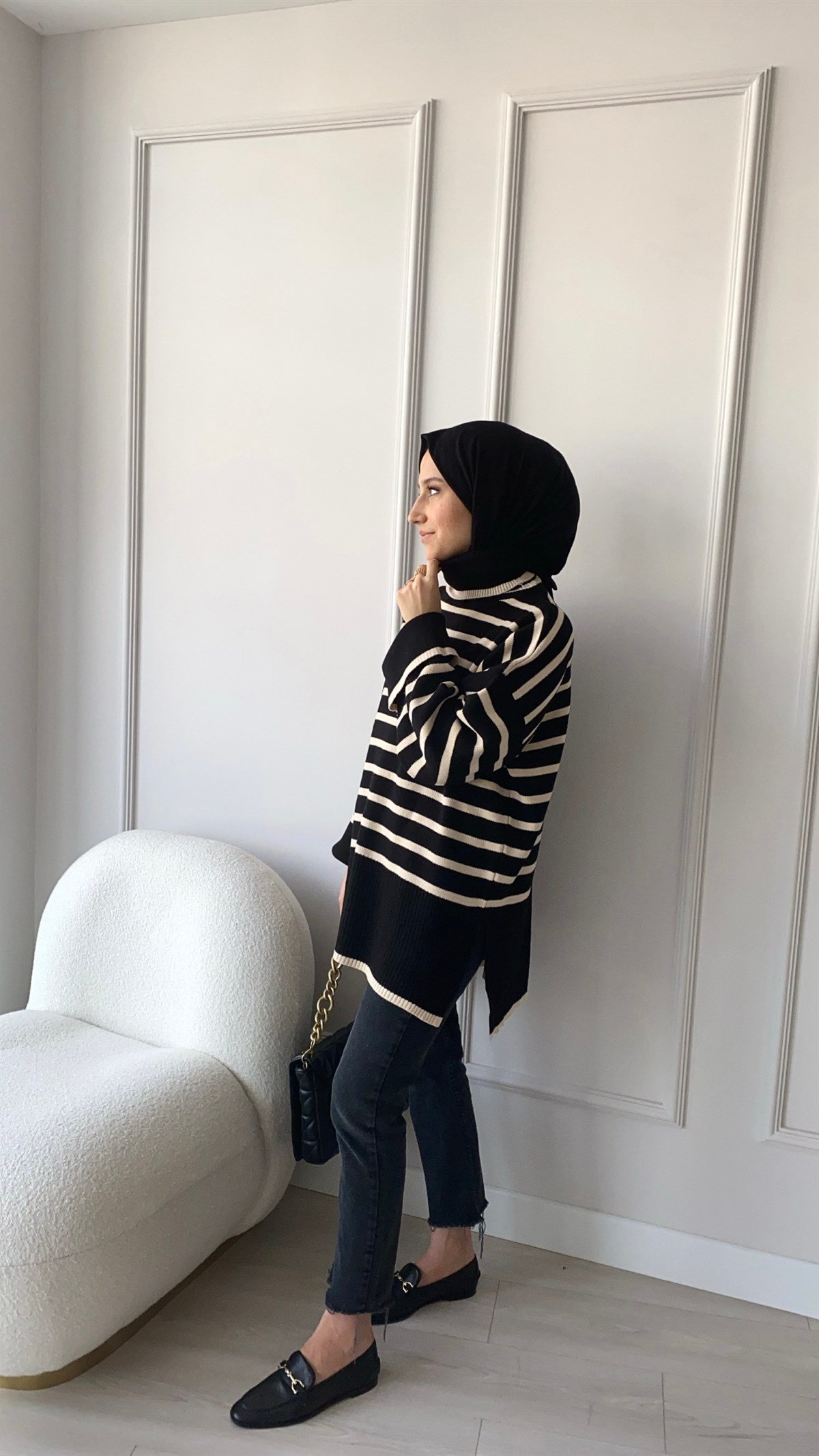 Balıkçı Yaka Çizgili Kazak