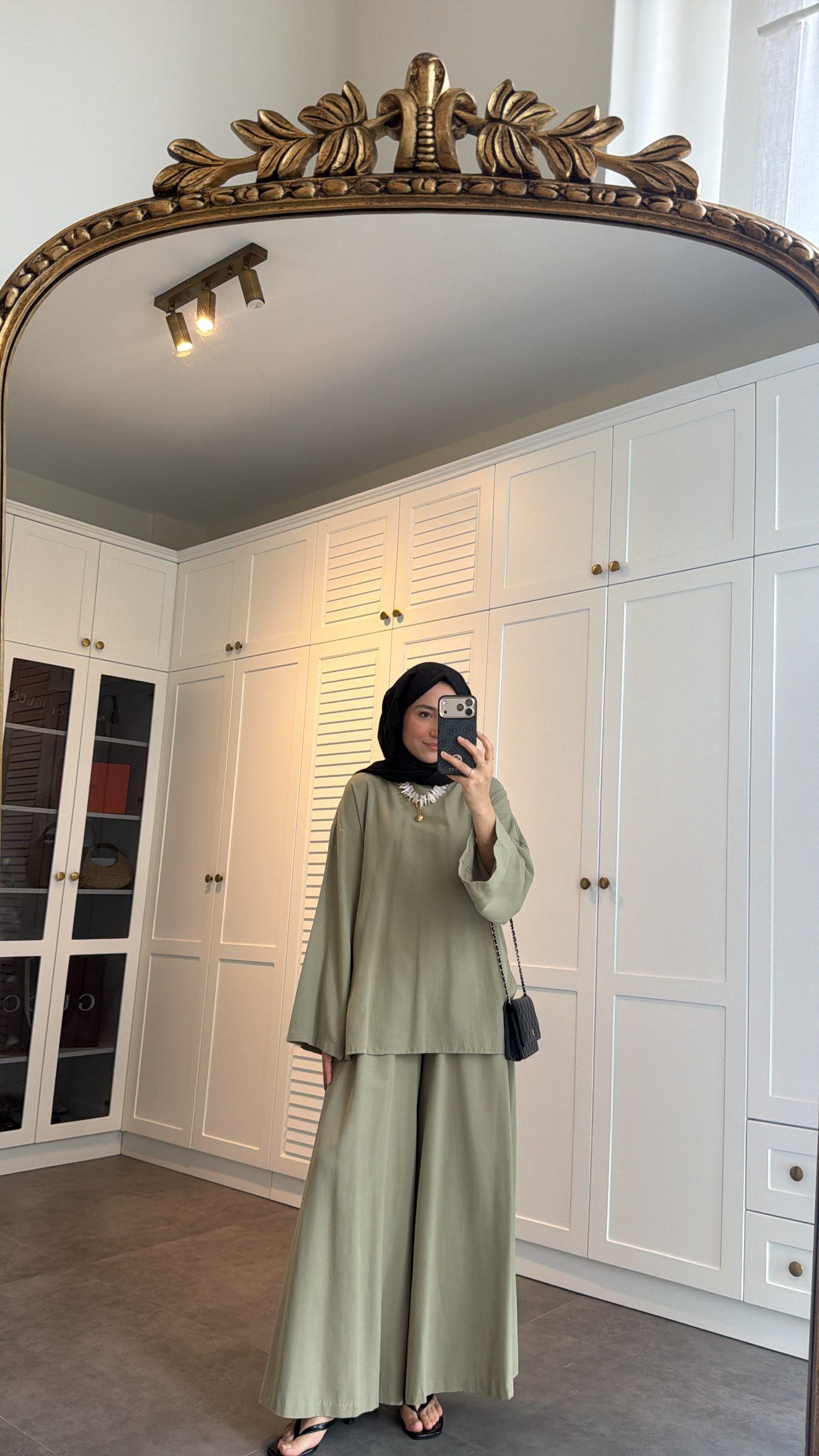 Basic Bol Keten Pantolon Takım Olive