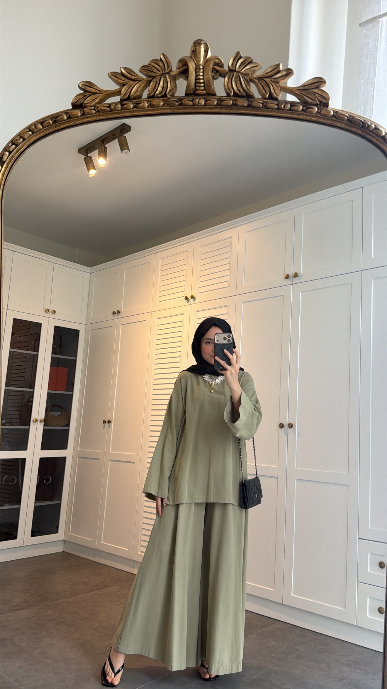 Basic Bol Keten Pantolon Takım Olive