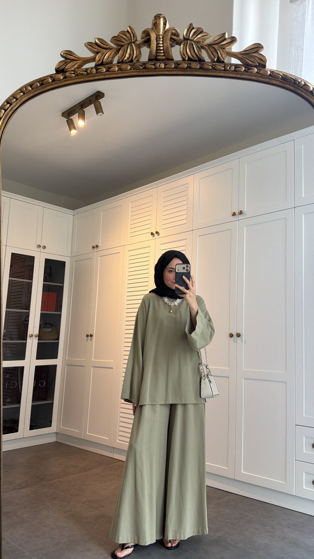 Basic Bol Keten Pantolon Takım Olive
