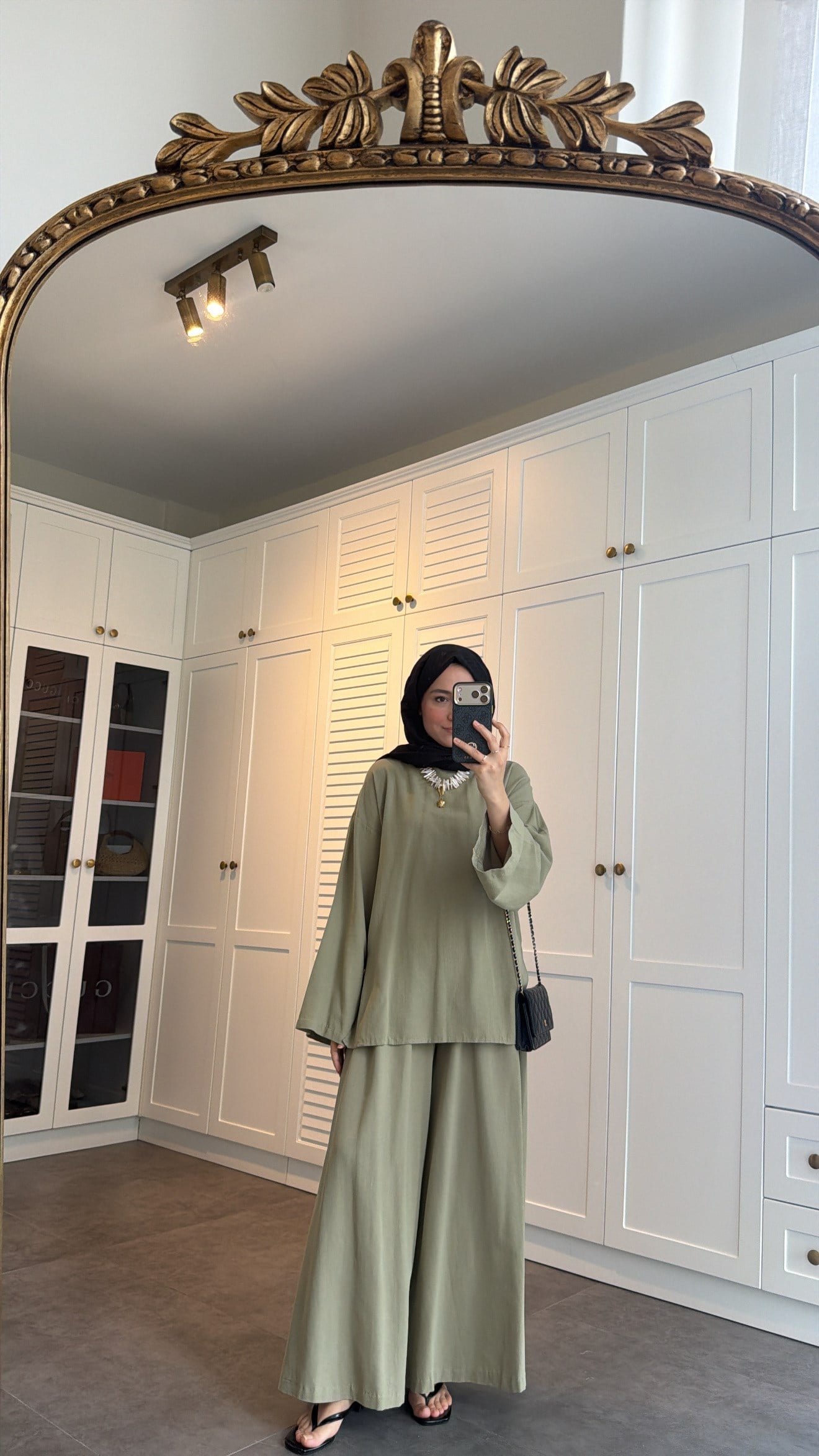 Basic Bol Keten Pantolon Takım Olive
