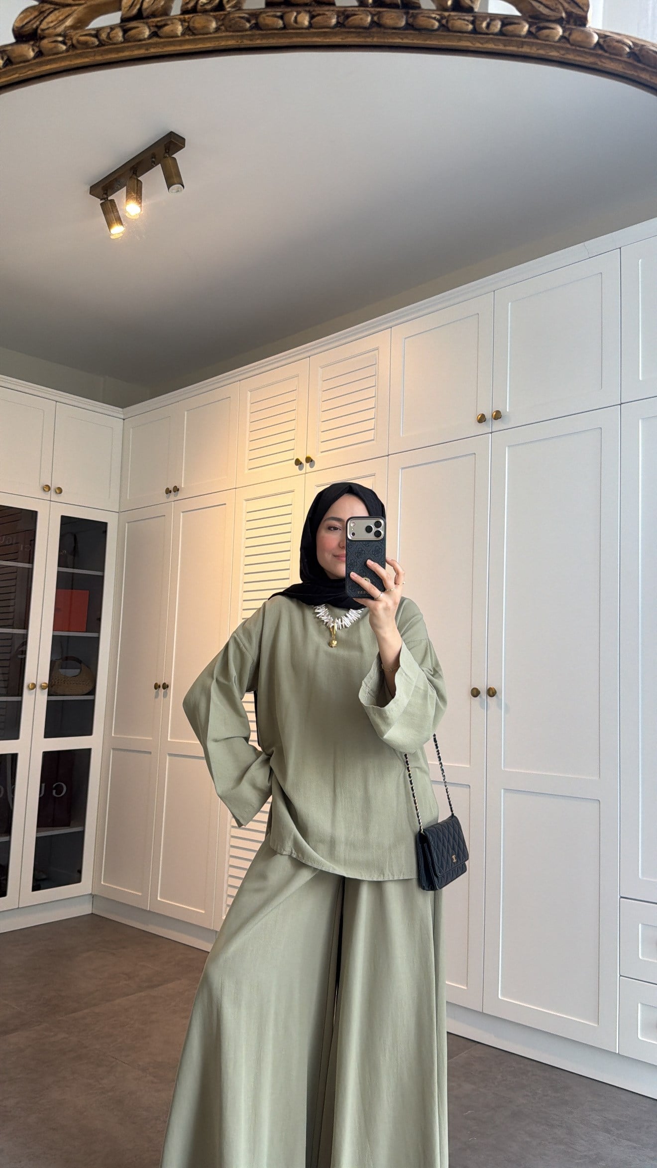 Basic Bol Keten Pantolon Takım Olive