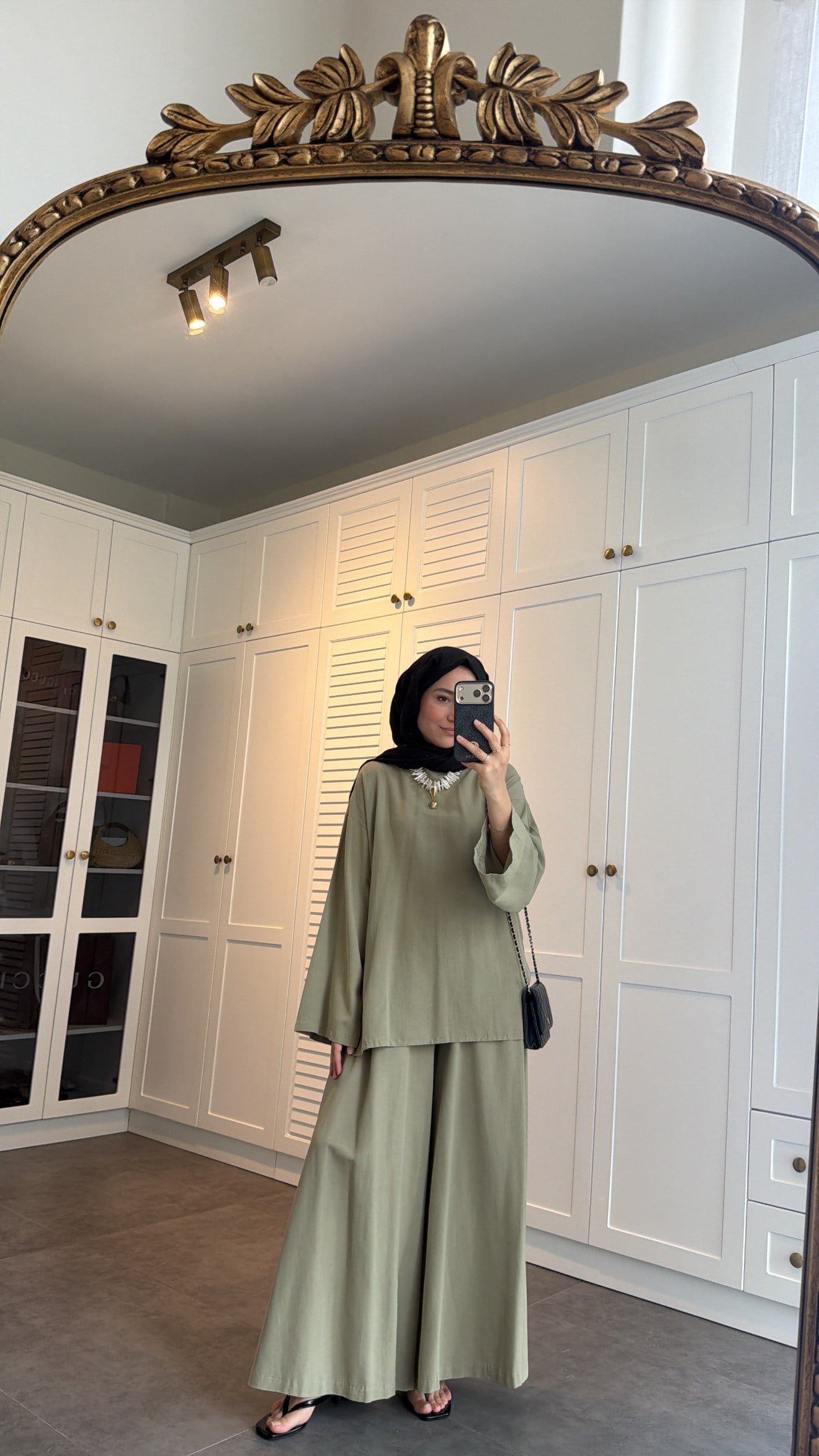 Basic Bol Keten Pantolon Takım Olive