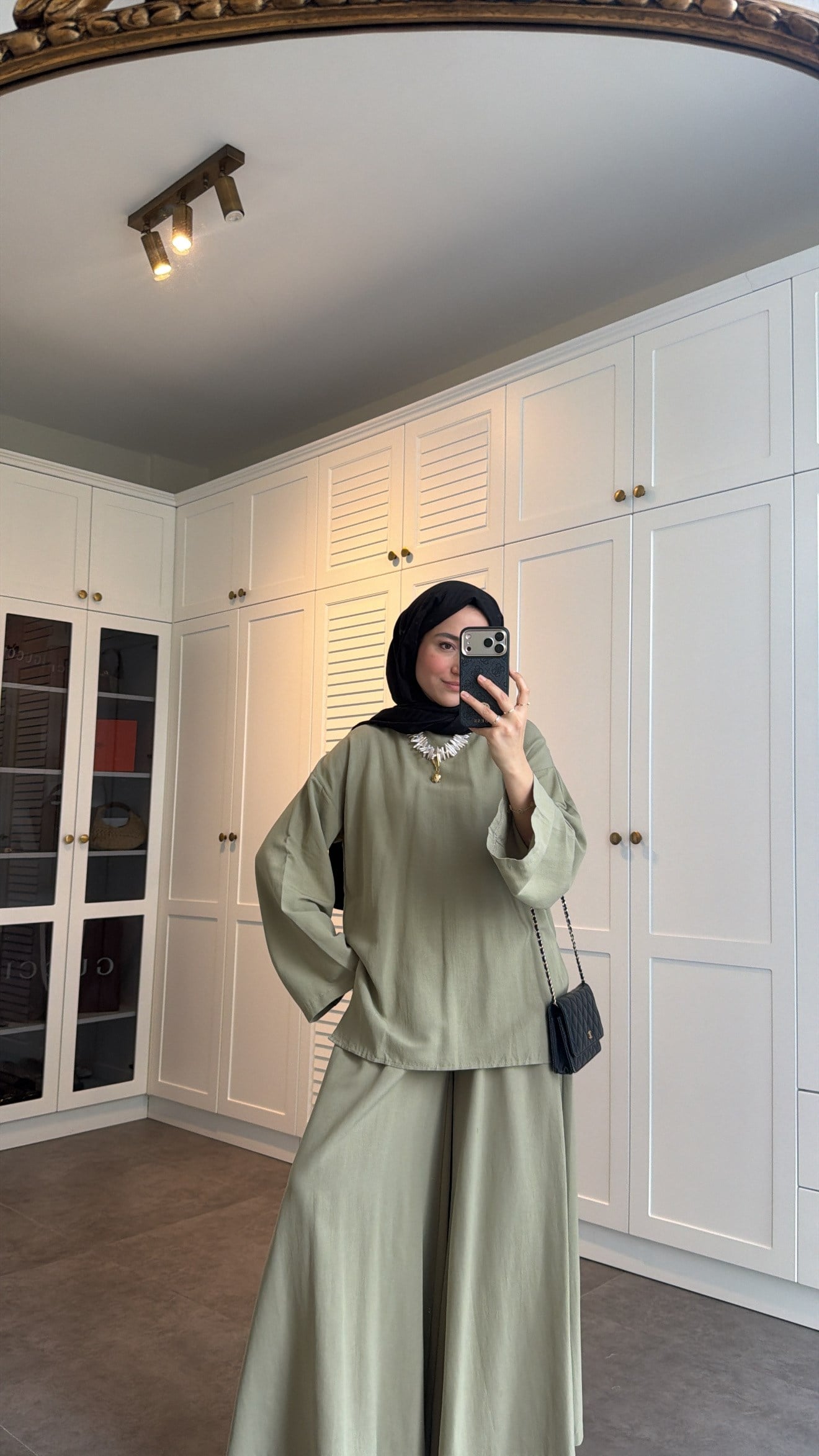 Basic Bol Keten Pantolon Takım Olive