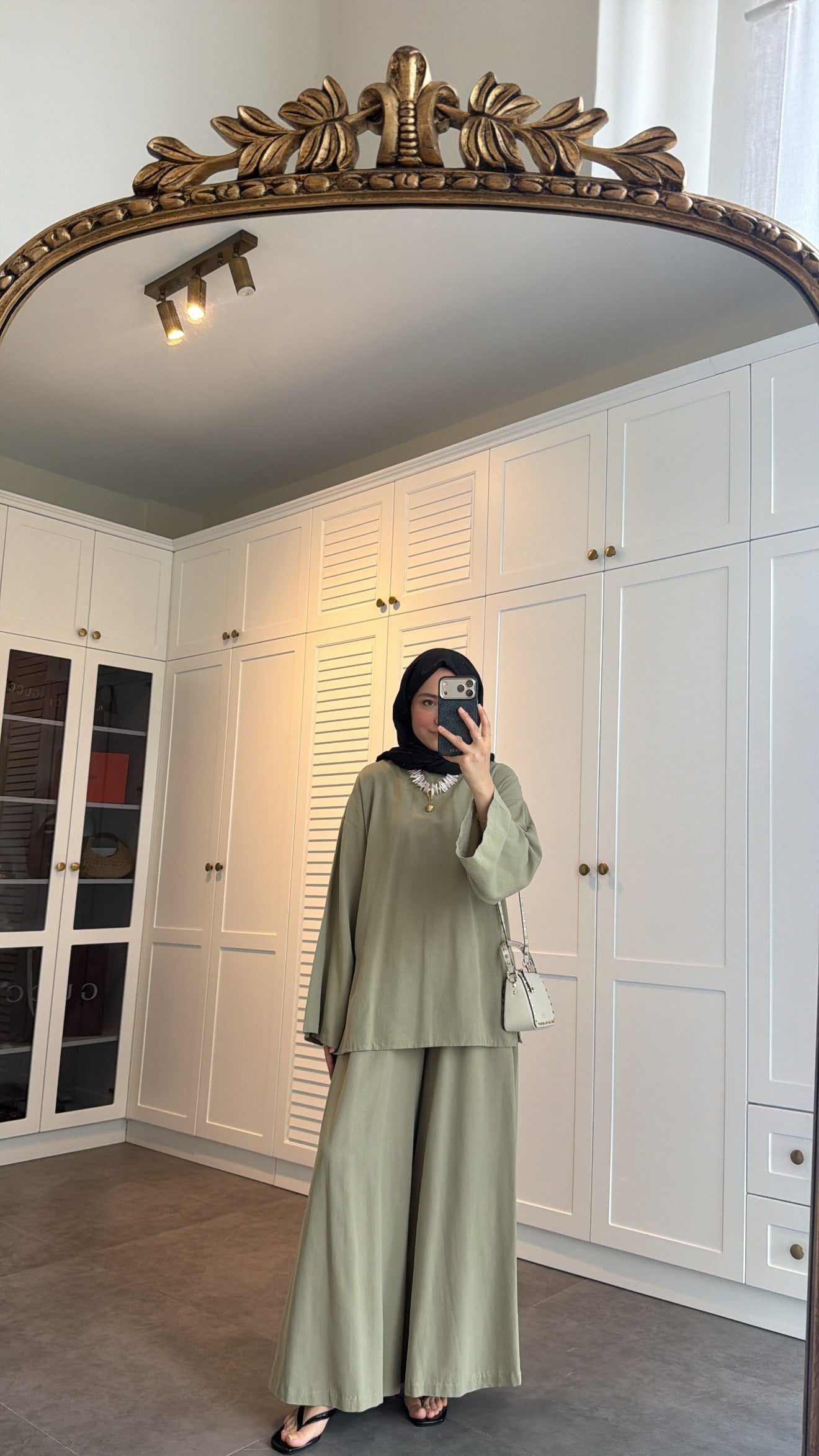 Basic Bol Keten Pantolon Takım Olive