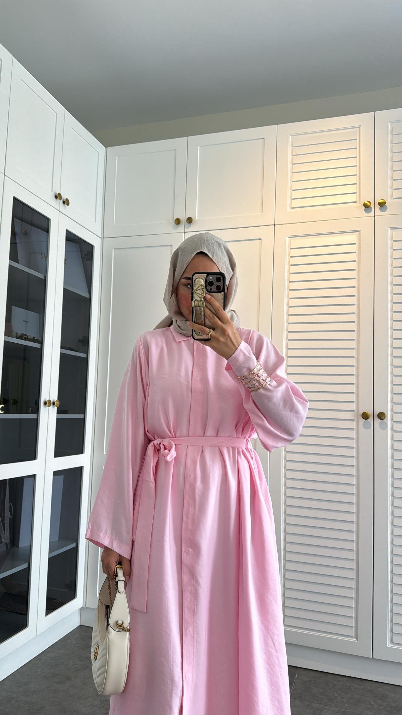 Basic Düğmeli Gömlek Elbise Pembe
