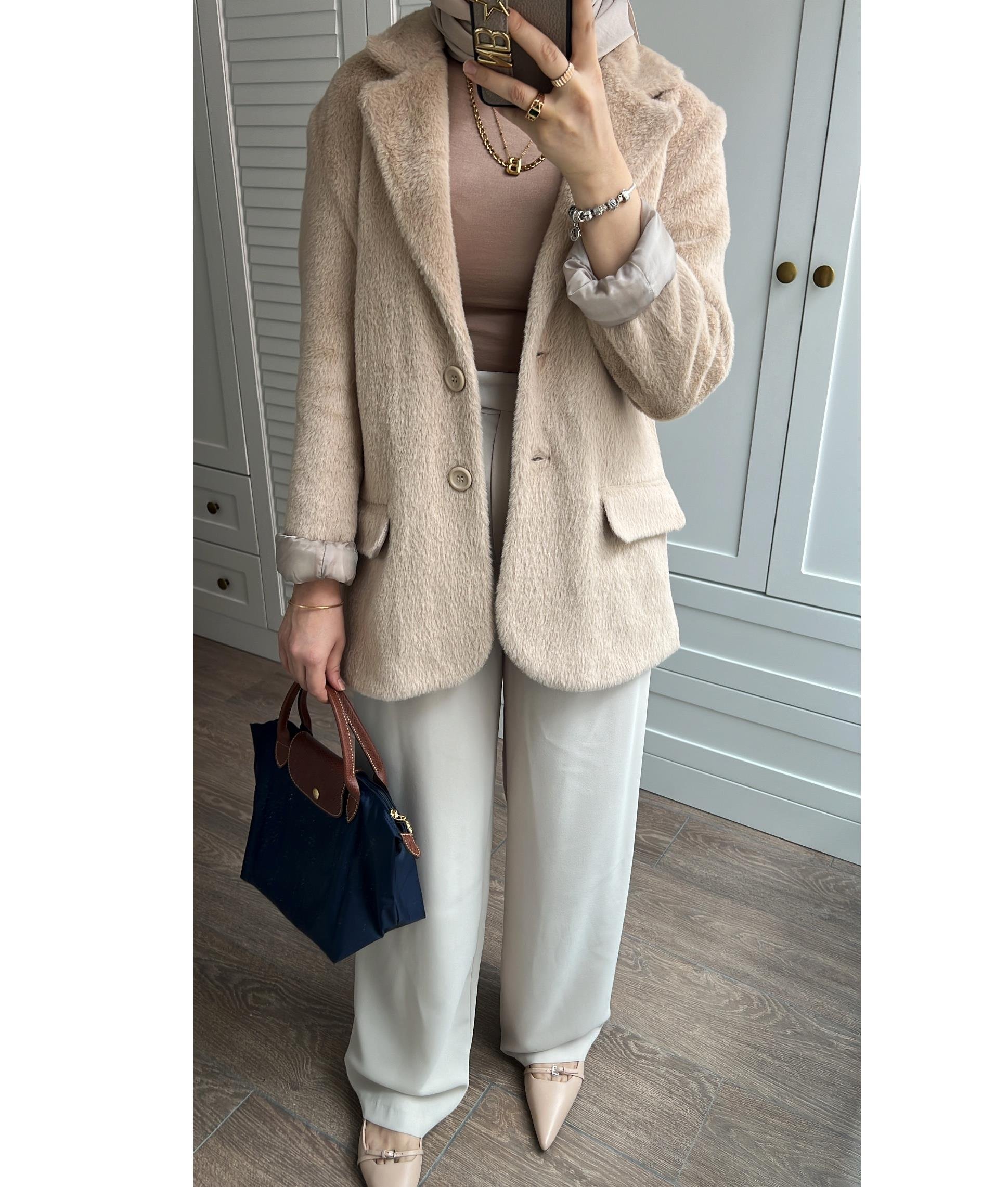 Bej Alpaka Blazer Ceket