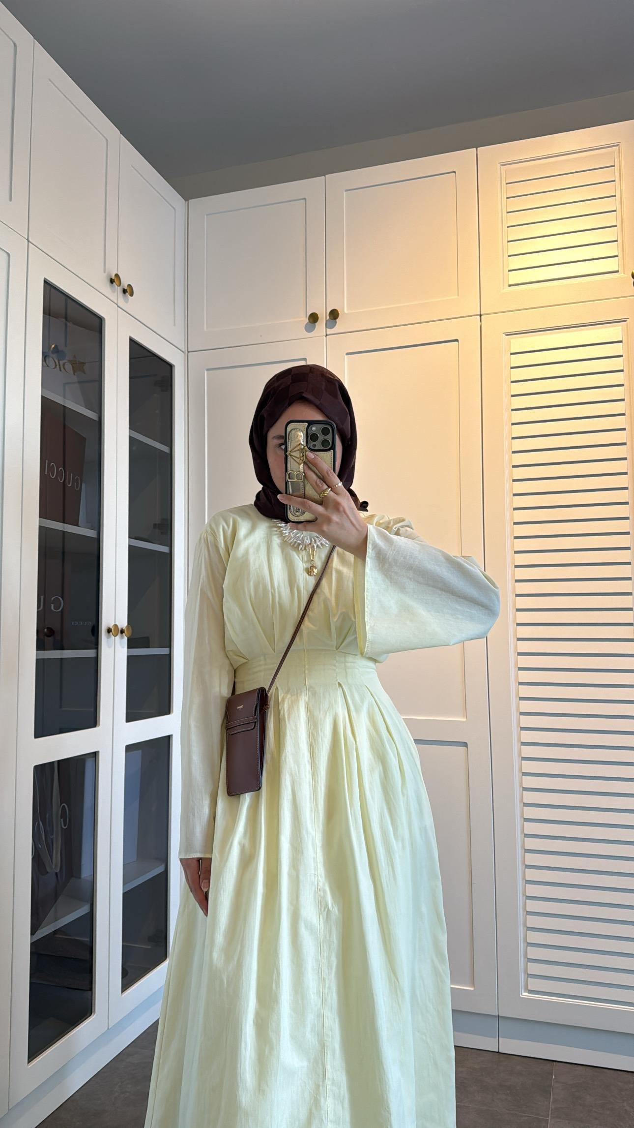 Belden Oturtmalı Pamuk Vual Elbise Butter Yellow